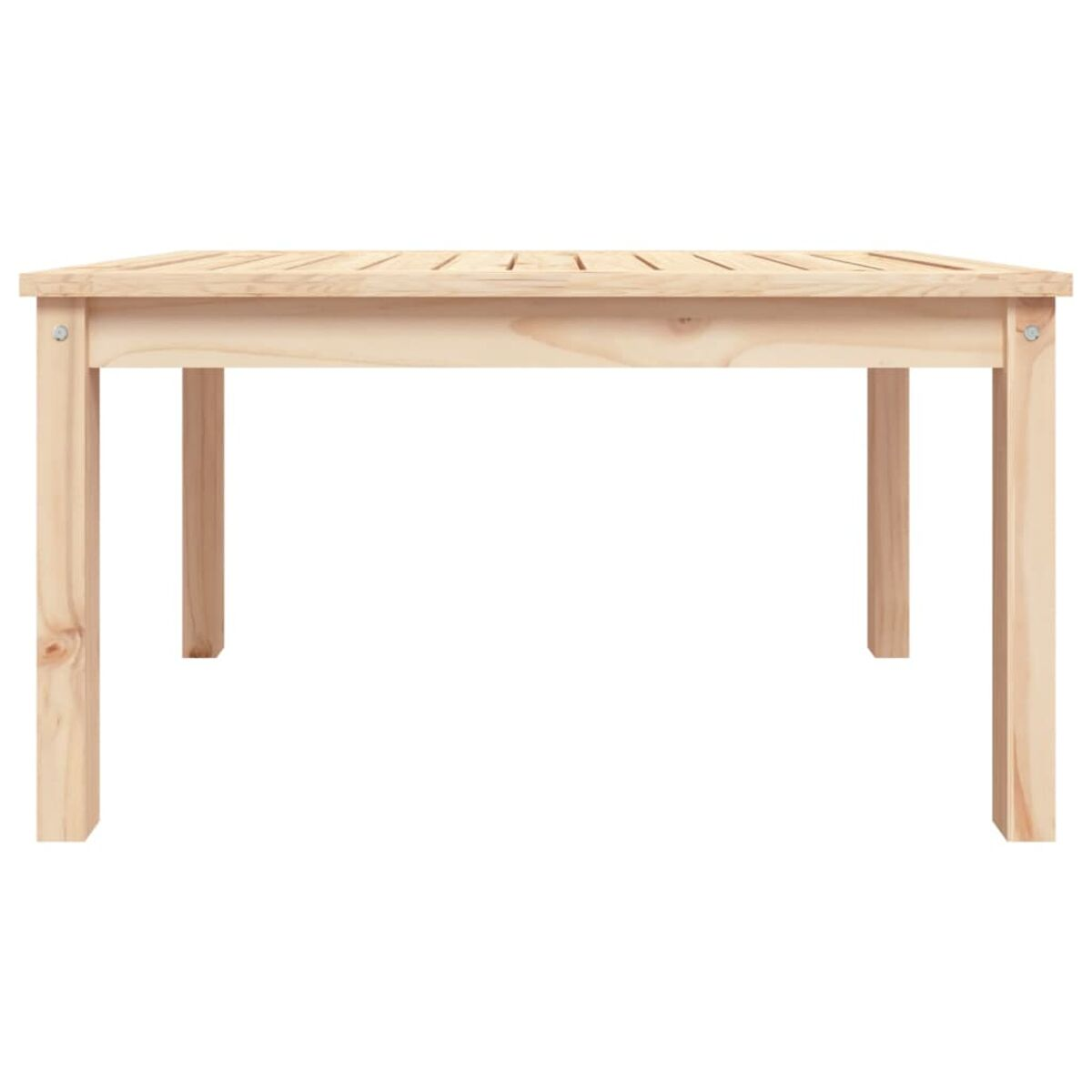 Holztisch mit vier Beinen und einer Lattenoberfläche. Klare Holzoberfläche, keine Objekte vorhanden.
