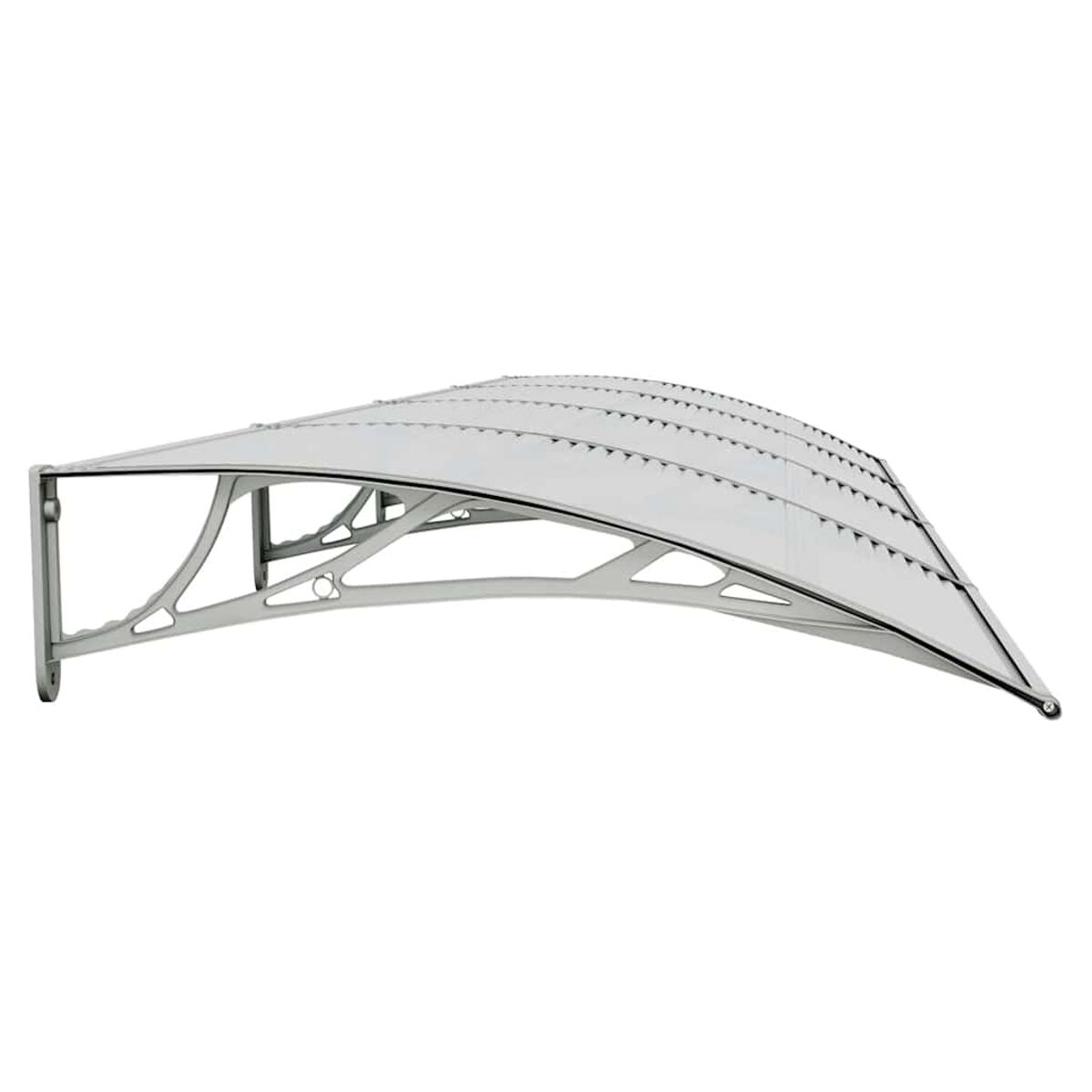 Ein weißes Vordach mit geschwungenem Design, vor weißem Hintergrund montiert.