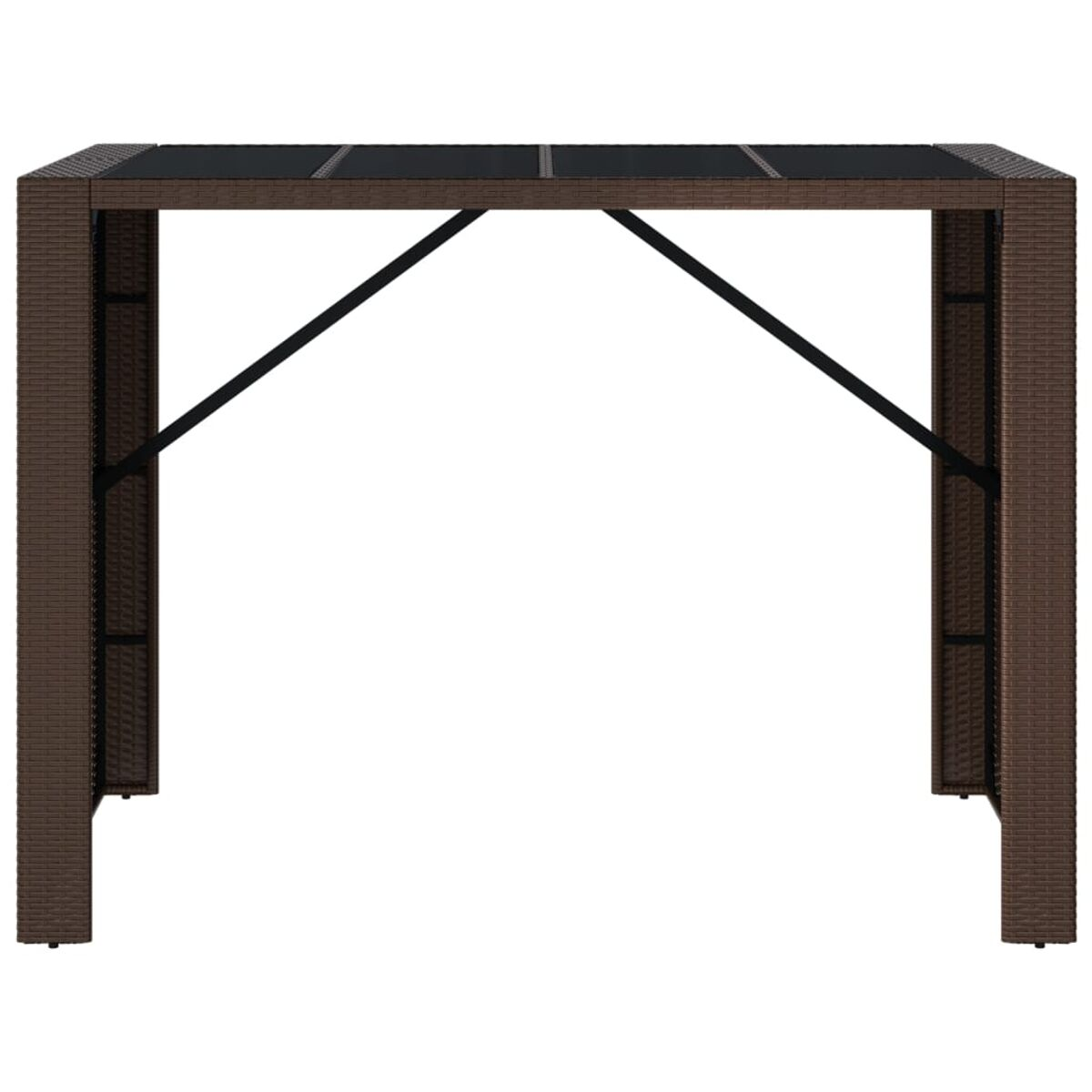 Eine braune Korbbogenpergola mit schwarzem Dach und diagonalen Stützbalken.