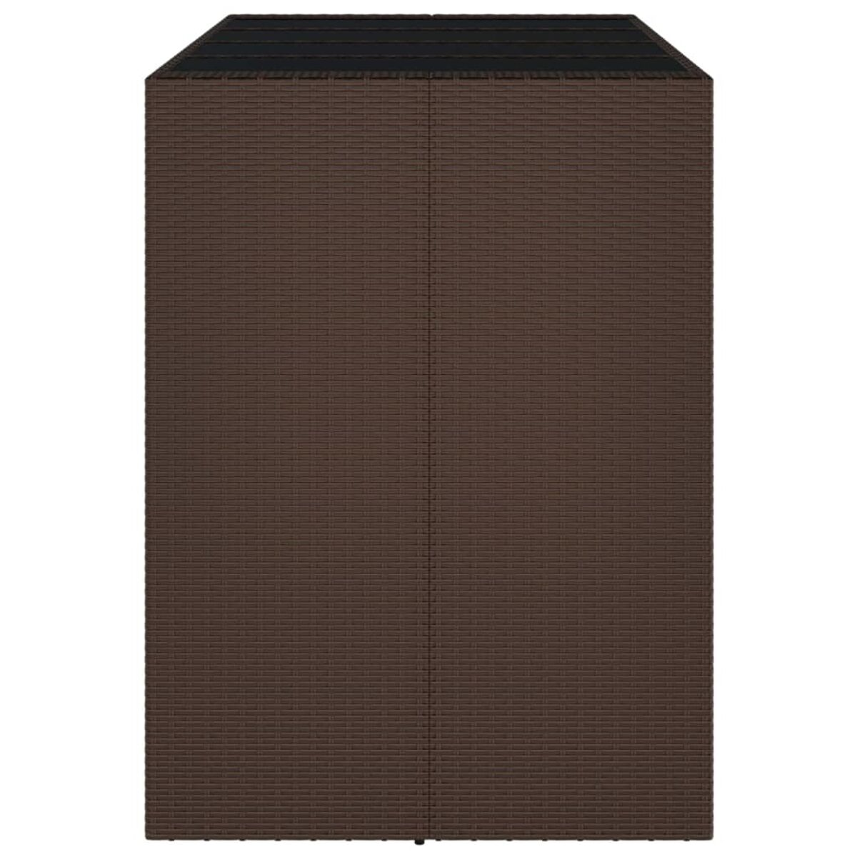 Brauner gewebter Outdoor-Schrank mit schwarzem Dach.