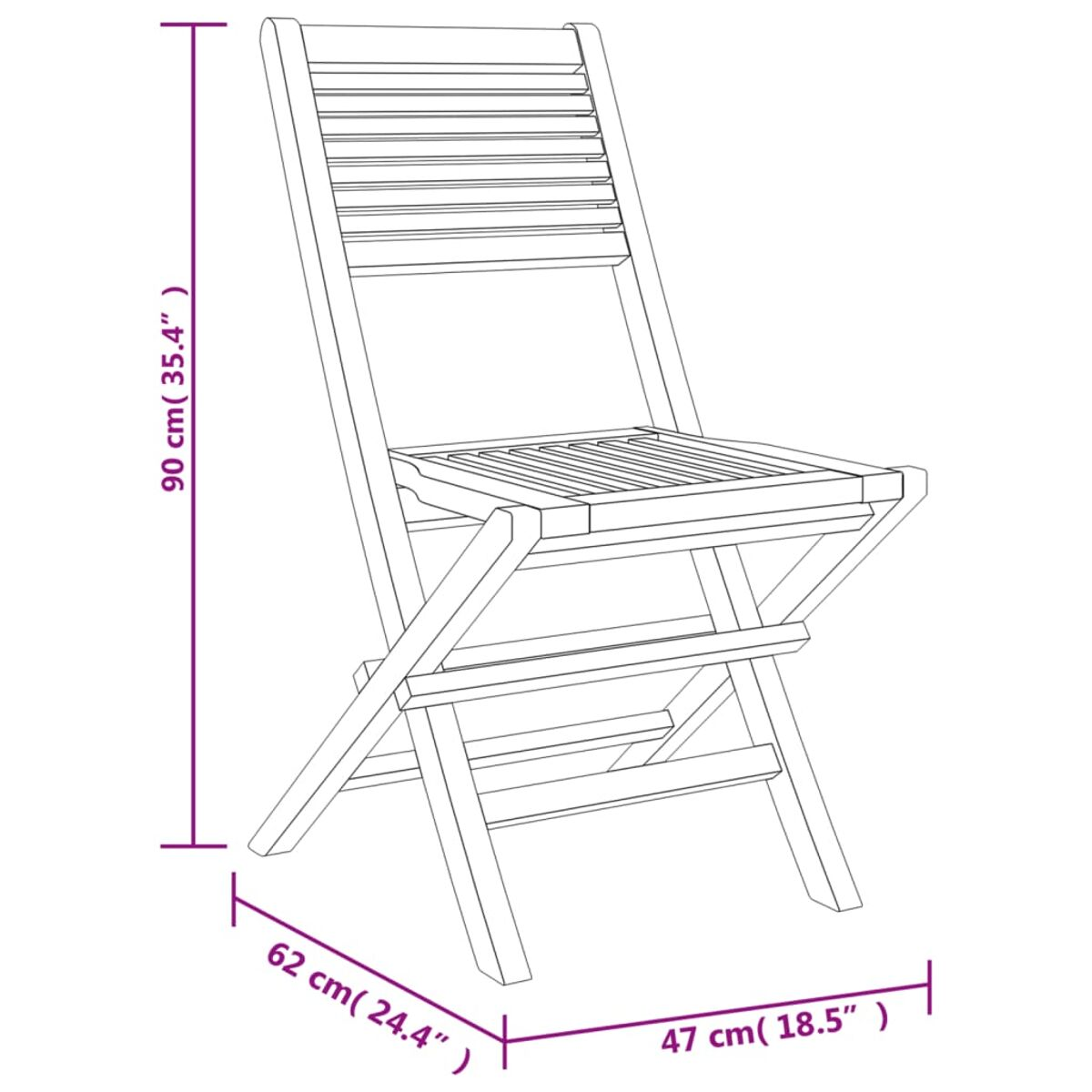 Klappstuhl aus Holz. Schräge Ansicht. Lattenrücken und -sitz. Maße: 90 cm hoch, 62 cm breit, 47 cm tief.