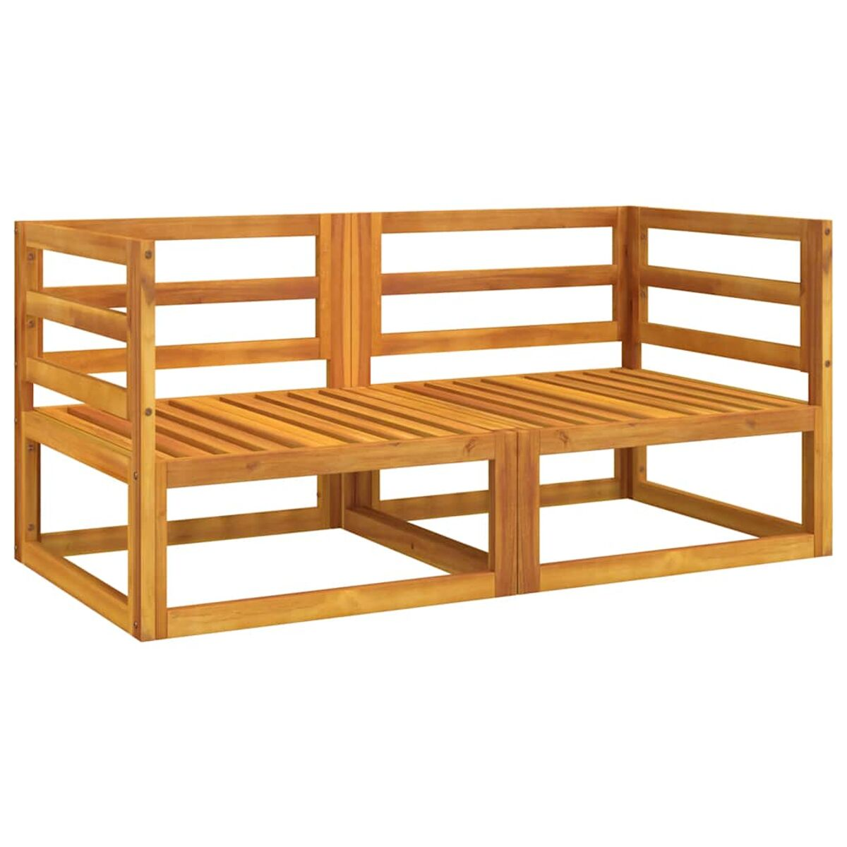 Holz-Outdoor-Sofa mit Latten-Sitzfläche und -Rückenlehne.