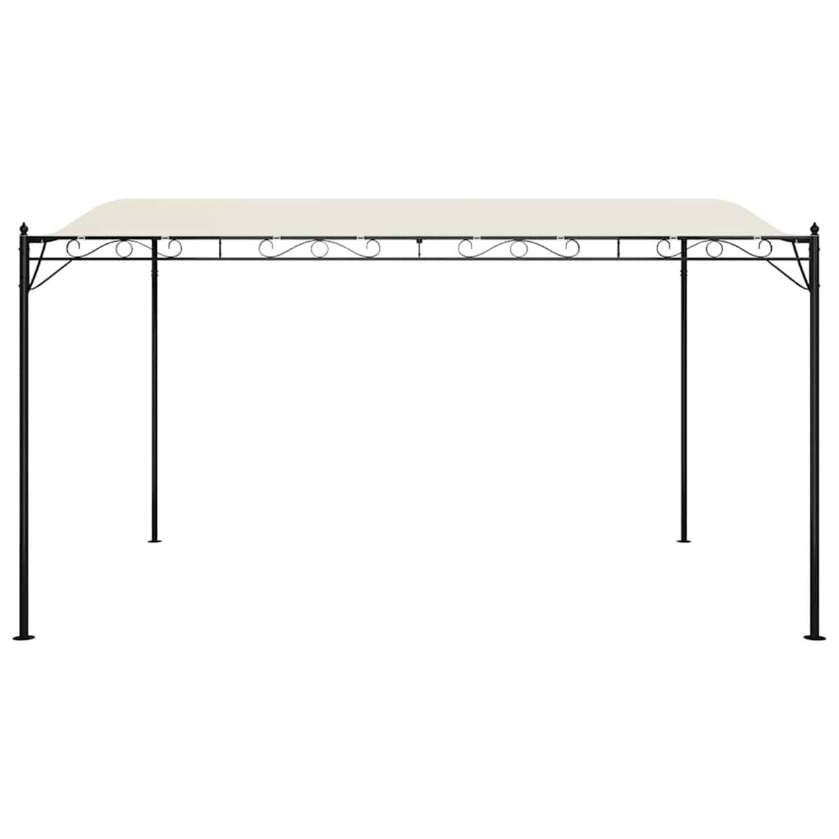 Ein weißer Pavillon mit schwarzem Metallrahmen. Ein einfaches Design.