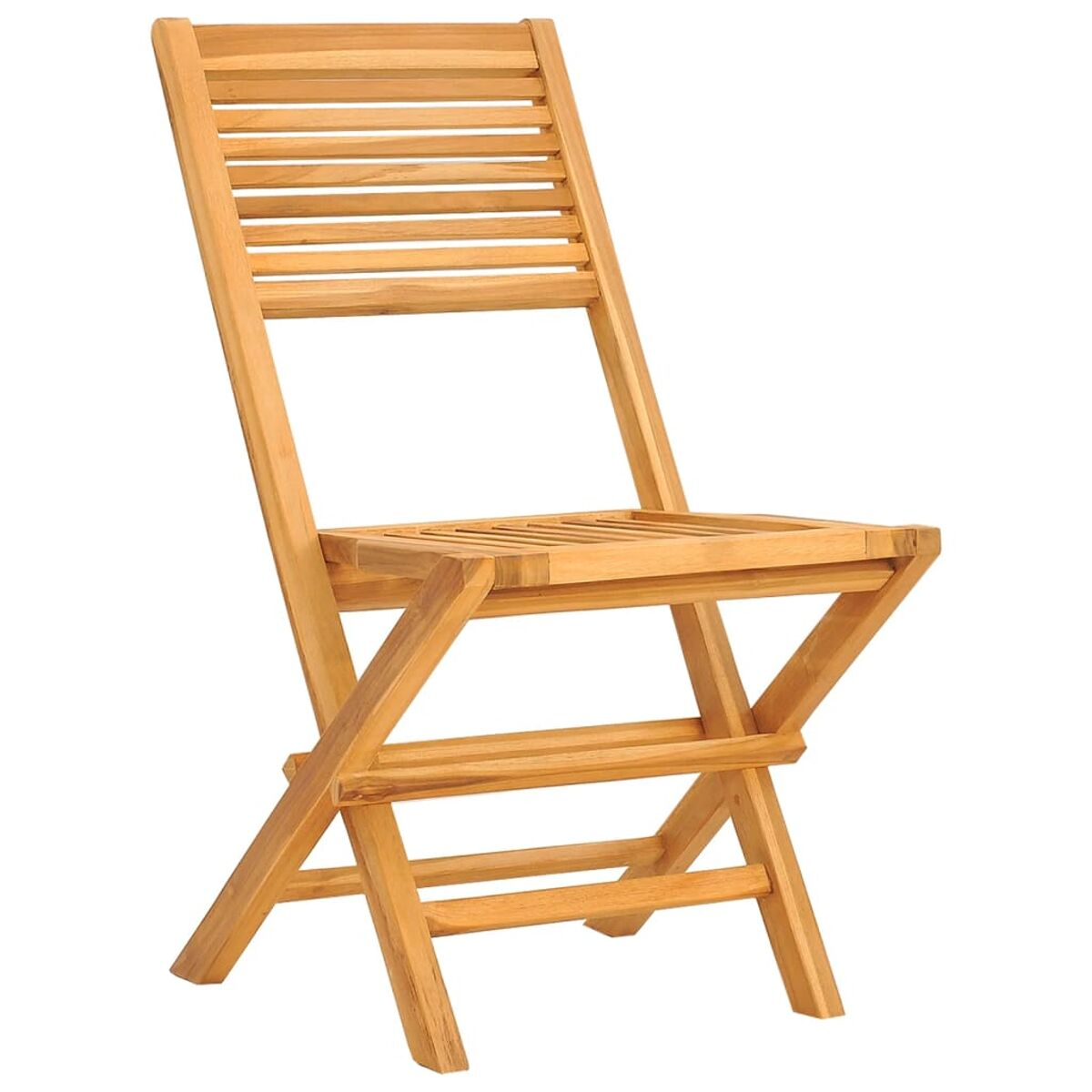Ein hölzerner Klappstuhl wird gezeigt. Braunes Holz. Weißer Hintergrund.