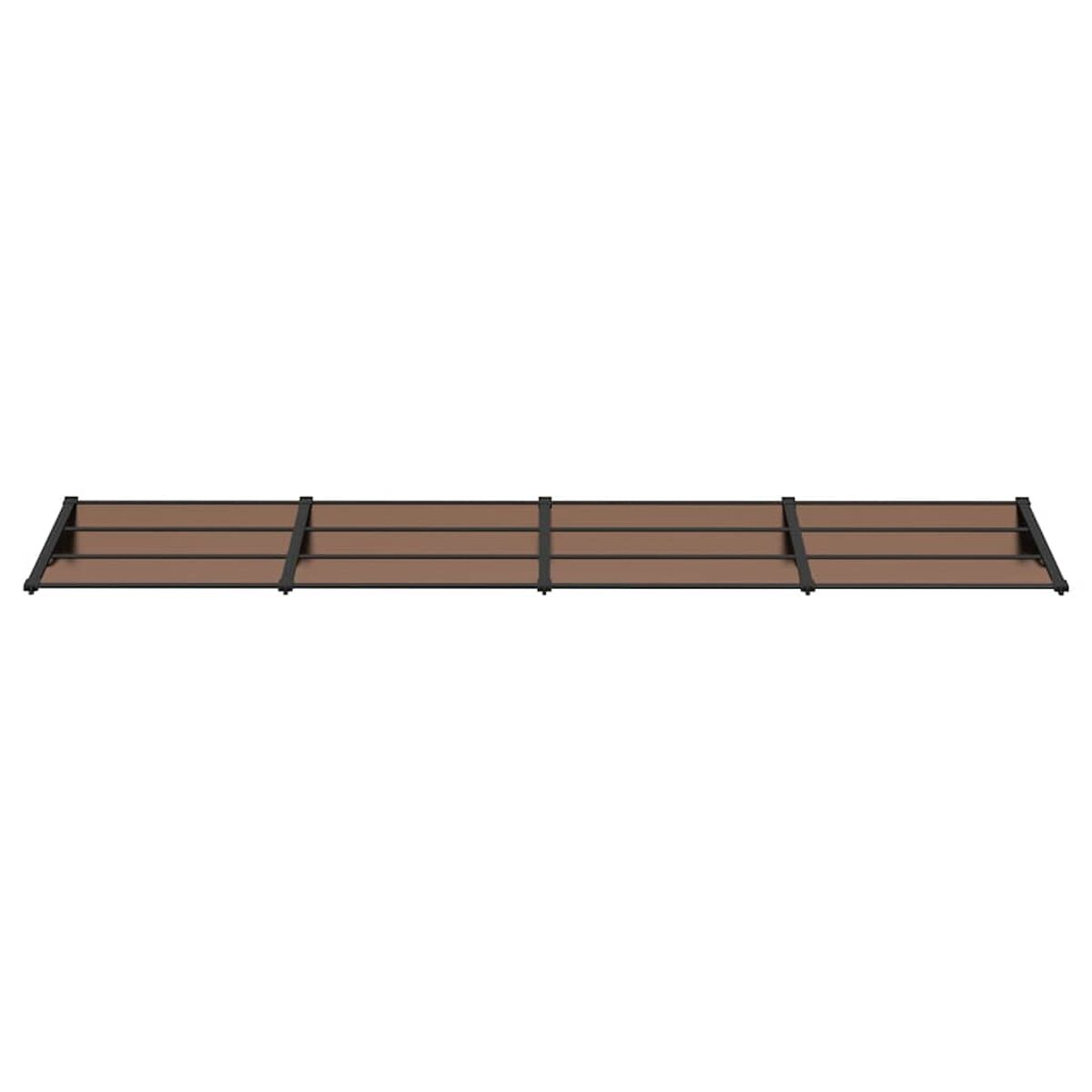 Brauner Steg. Es besteht aus horizontalen Holzplanken. Die Struktur wird von schwarzen Balken getragen.