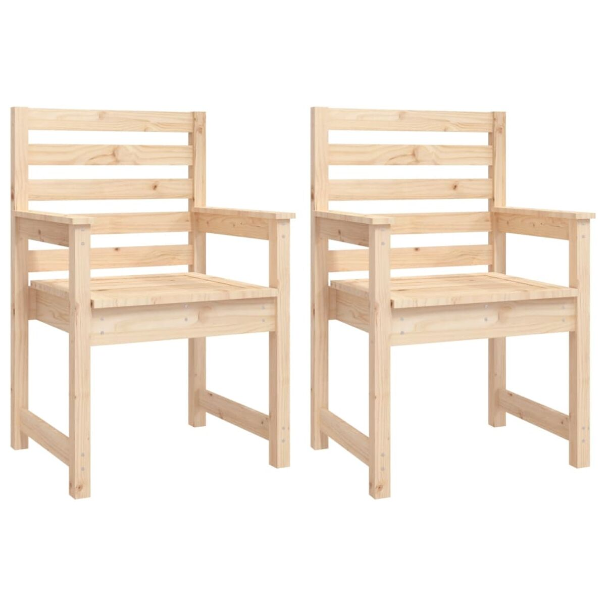 Zwei Holzstühle, beide mit Armlehnen und Lattenrücken.