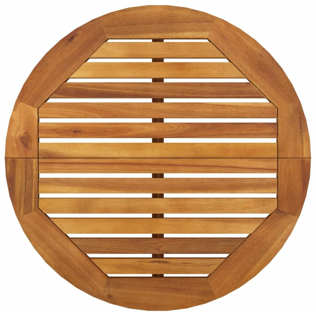 Ein Holztisch mit Latten-Design, direkt von oben betrachtet.
