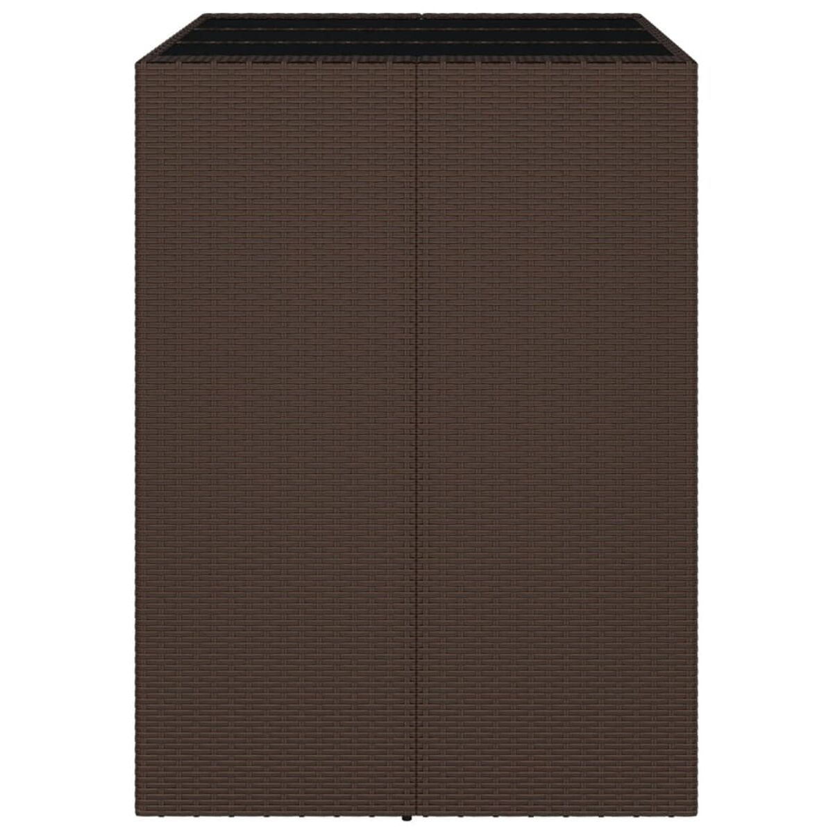Brauner gewebter Schrank mit schwarzer Oberseite. Der Schrank hat zwei Türen.