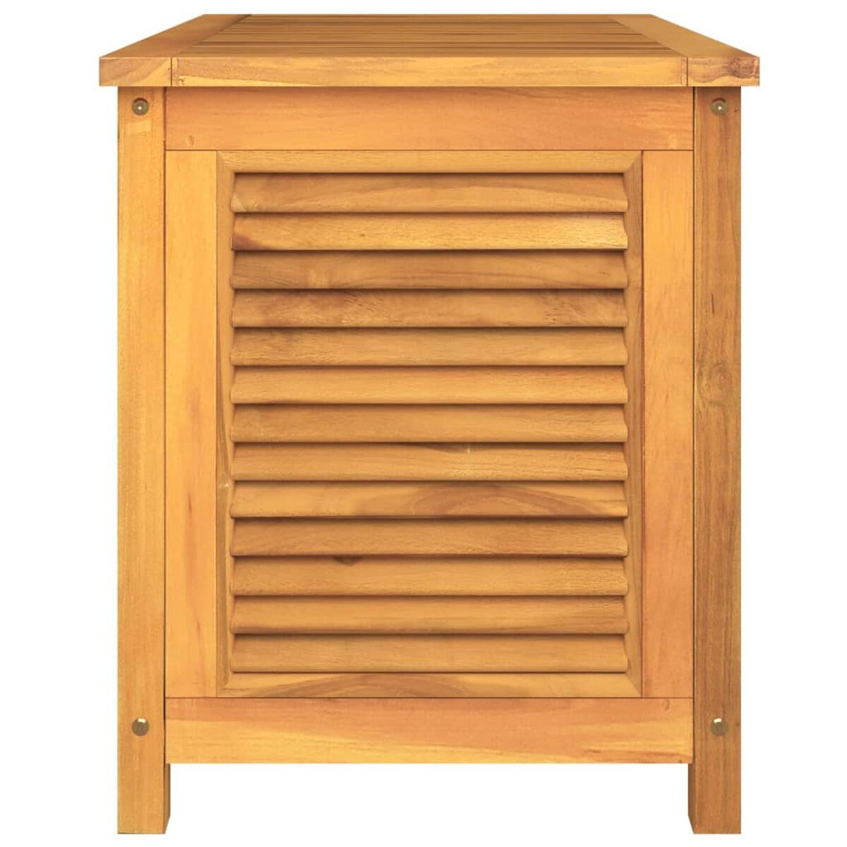 Holzschrank mit Lamellentür. Der Schrank ist hellbraun.