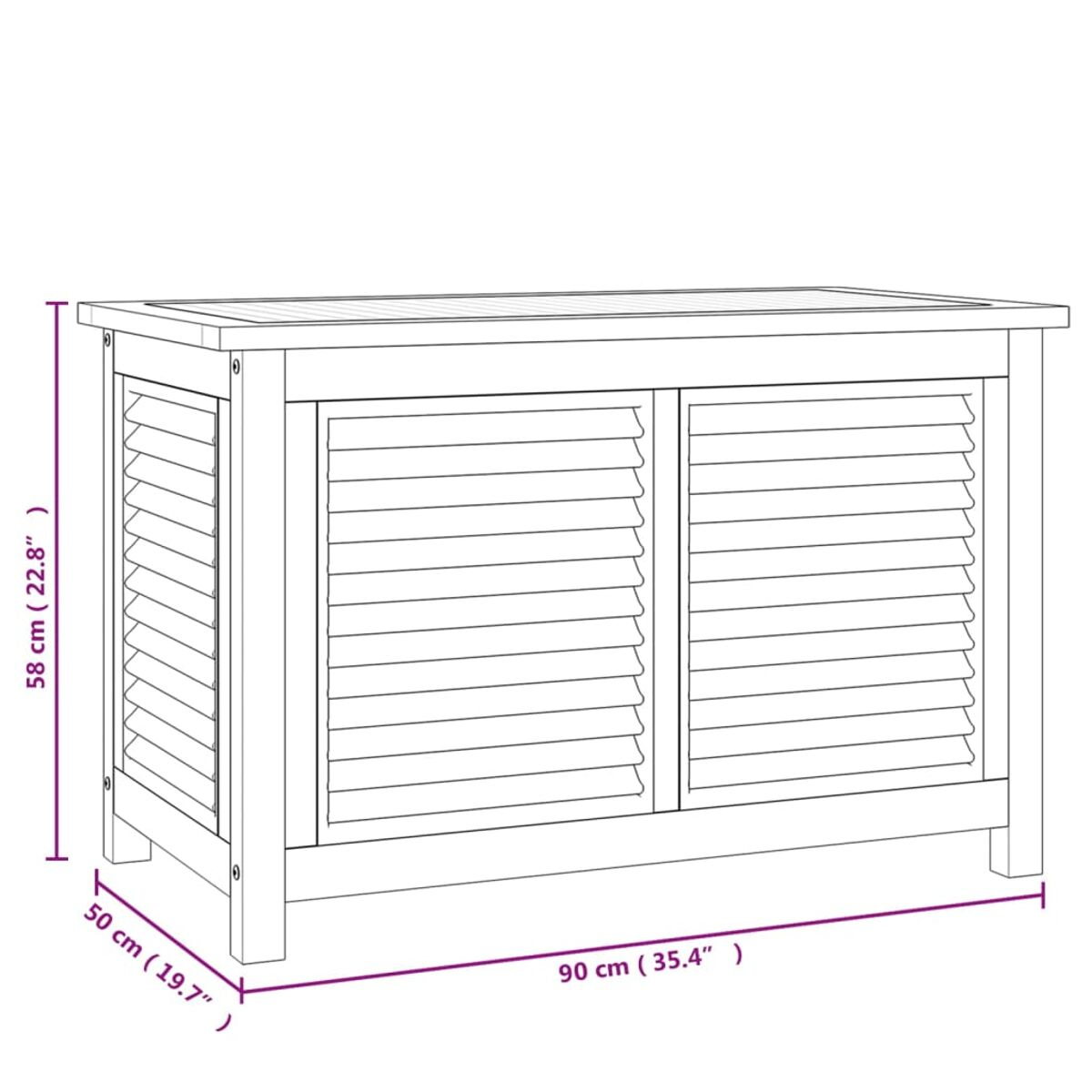 Ein weißer Holzschrank mit zwei Türen. Der Schrank hat eine Oberseite und ist 90x50x58 cm groß.