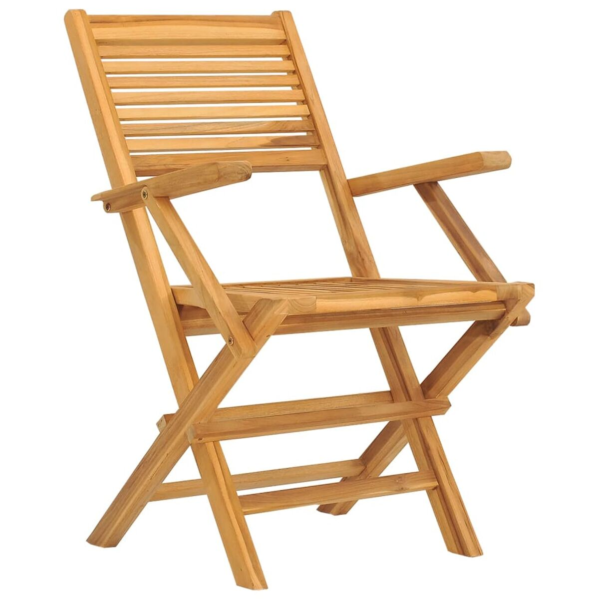 Klappstuhl aus Holz, hellbraun, mit Lamellen auf der Rückseite.