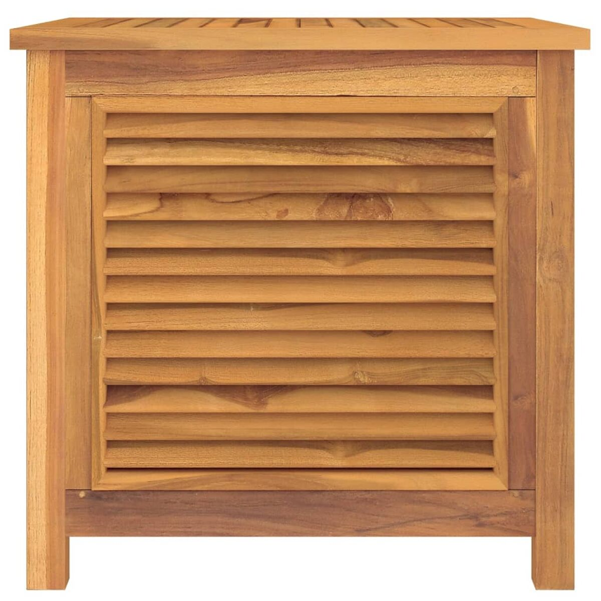 Holzschrank mit horizontalen Lamellen und einer Tür. Helle Holzfarbe. Weißer Hintergrund.