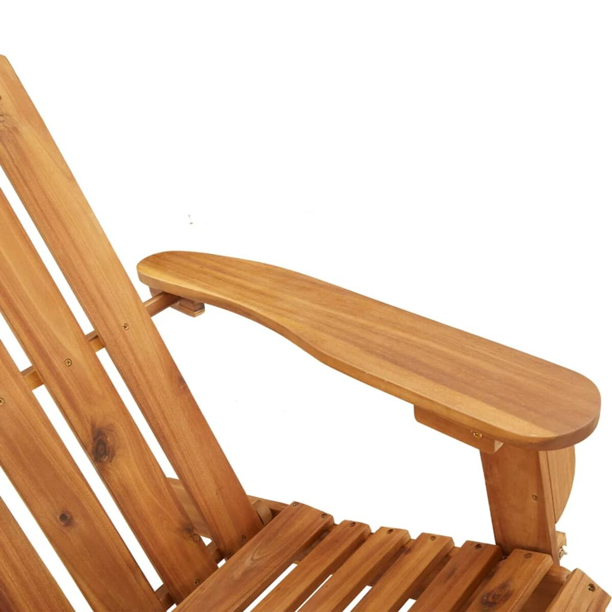 Armlehne aus Holz mit geschwungenem Design und sichtbarer Holzmaserung, auf weißem Hintergrund.