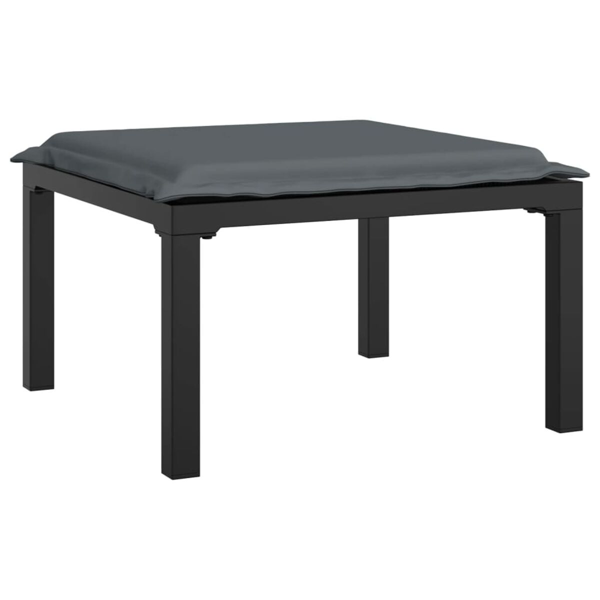Schwarze quadratische Ottomane mit einem grauen Kissen.