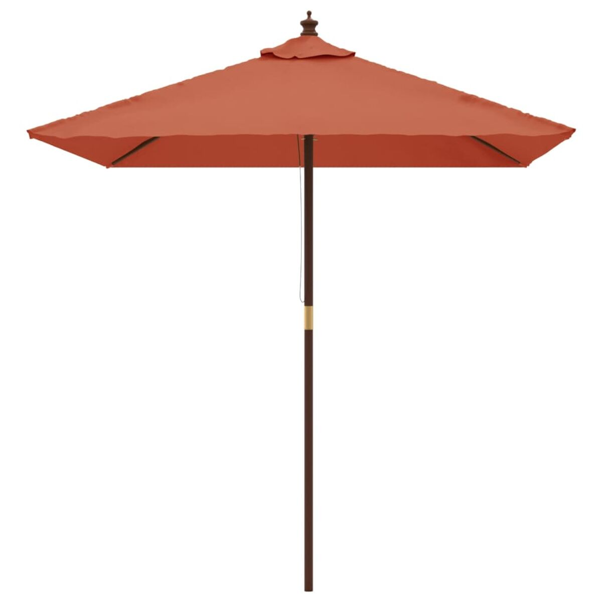 Terracotta-farbener Sonnenschirm für den Außenbereich, geöffnet, auf weißem Hintergrund.