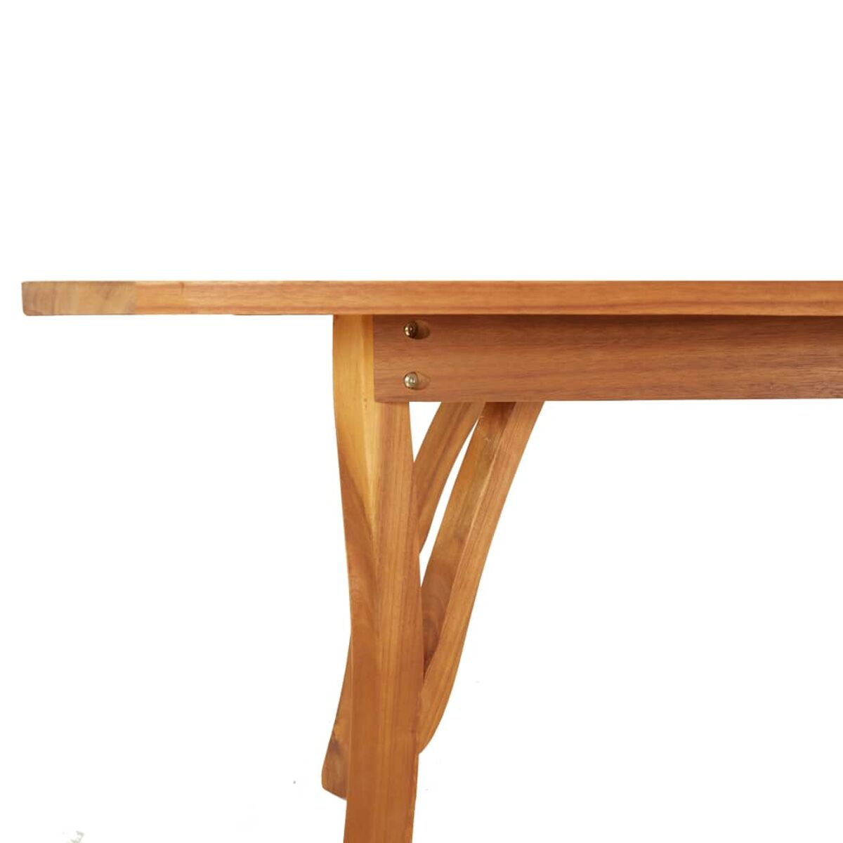 Holztischbein. Das Bein ist hellbraun und abgewinkelt.
