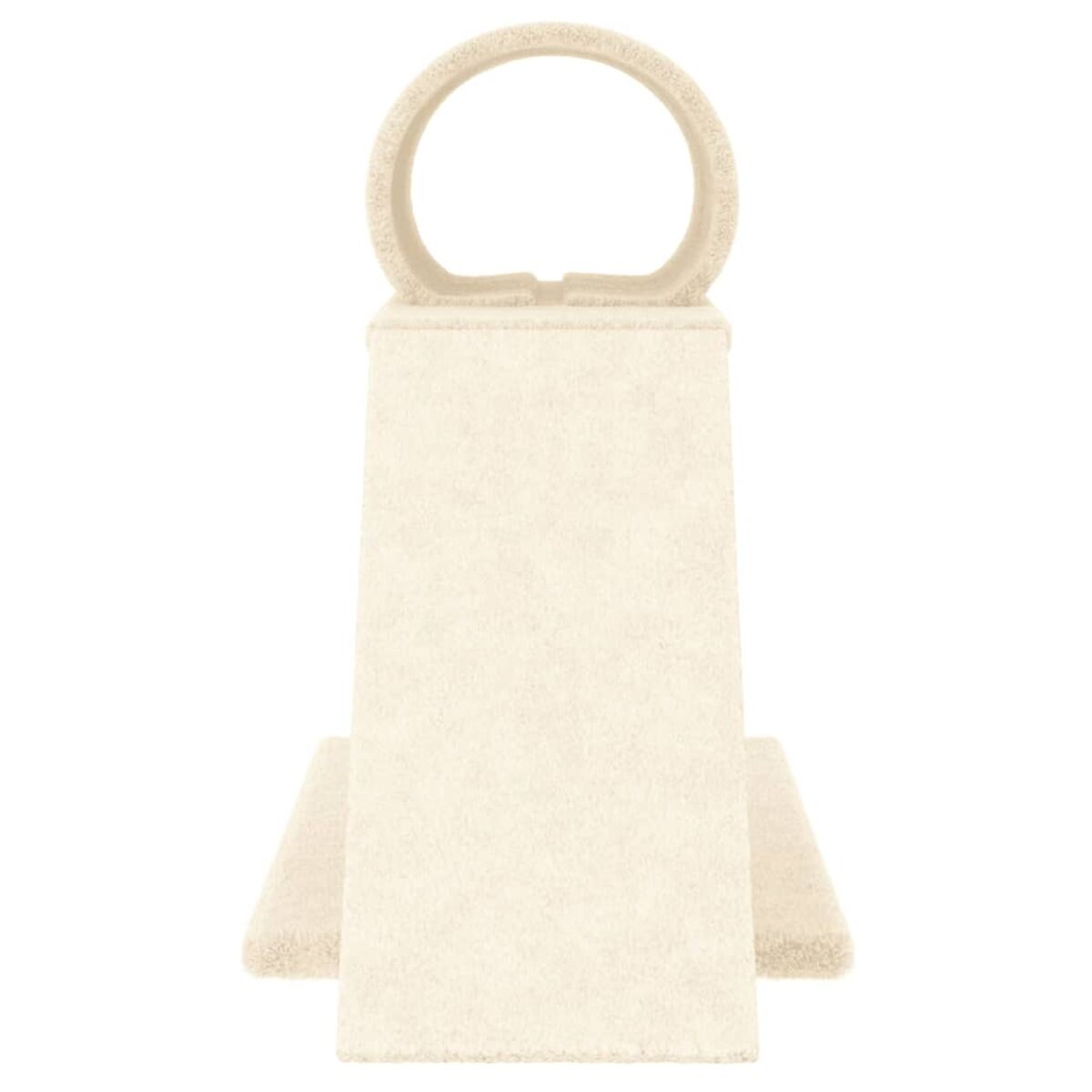 Katzenkratzbaum. Beige Pfosten, graue Plattformen. Weißer Hintergrund.