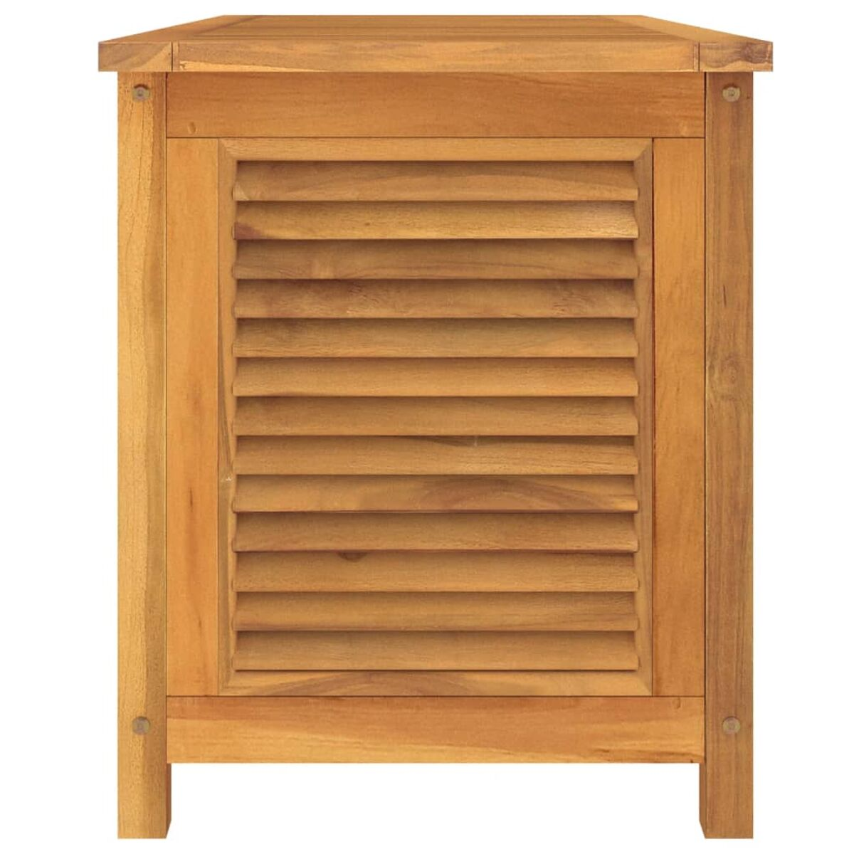 Holzschrank mit horizontalen Lamellen an der Tür, aufrecht stehend.
