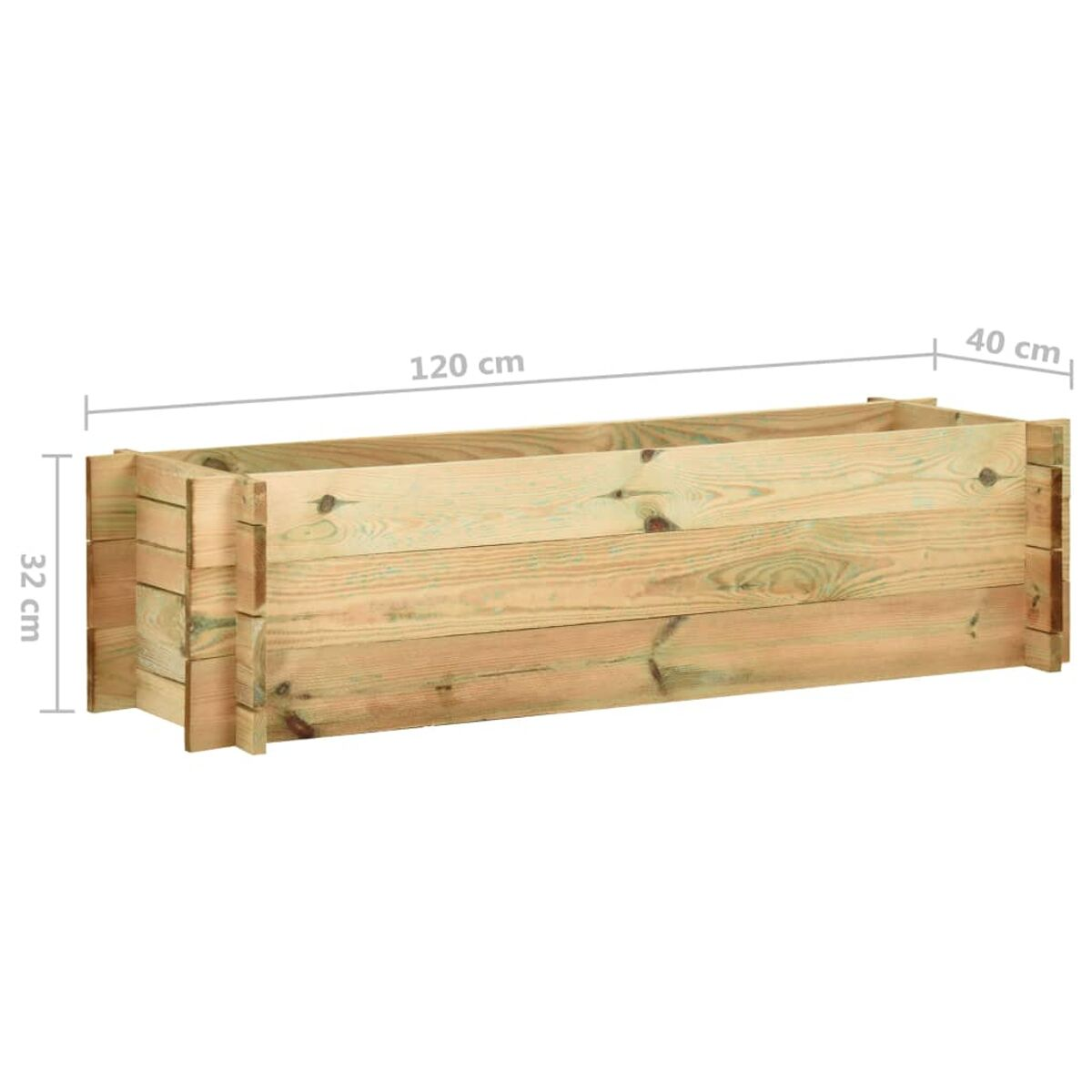 Pflanzkasten aus Holz mit den Maßen: 120x32x40cm.