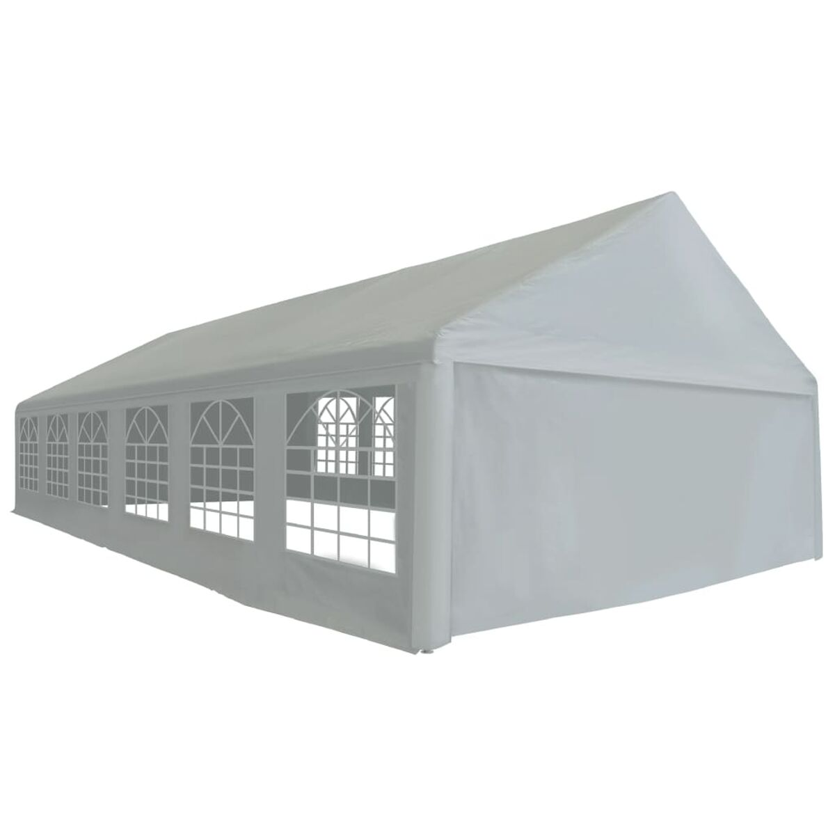 Weißes Zelt mit Fenstern. Weißer Hintergrund. Für Outdoor-Veranstaltungen und -Aktivitäten.