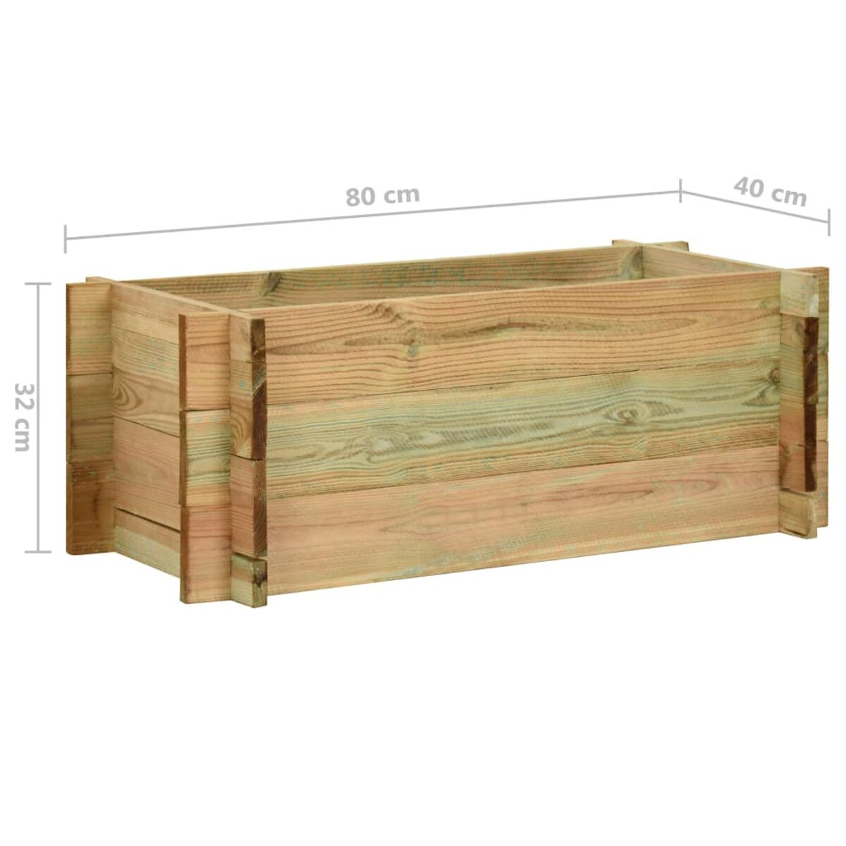 Pflanzkasten aus Holz mit den Maßen: 80x40x32 cm.