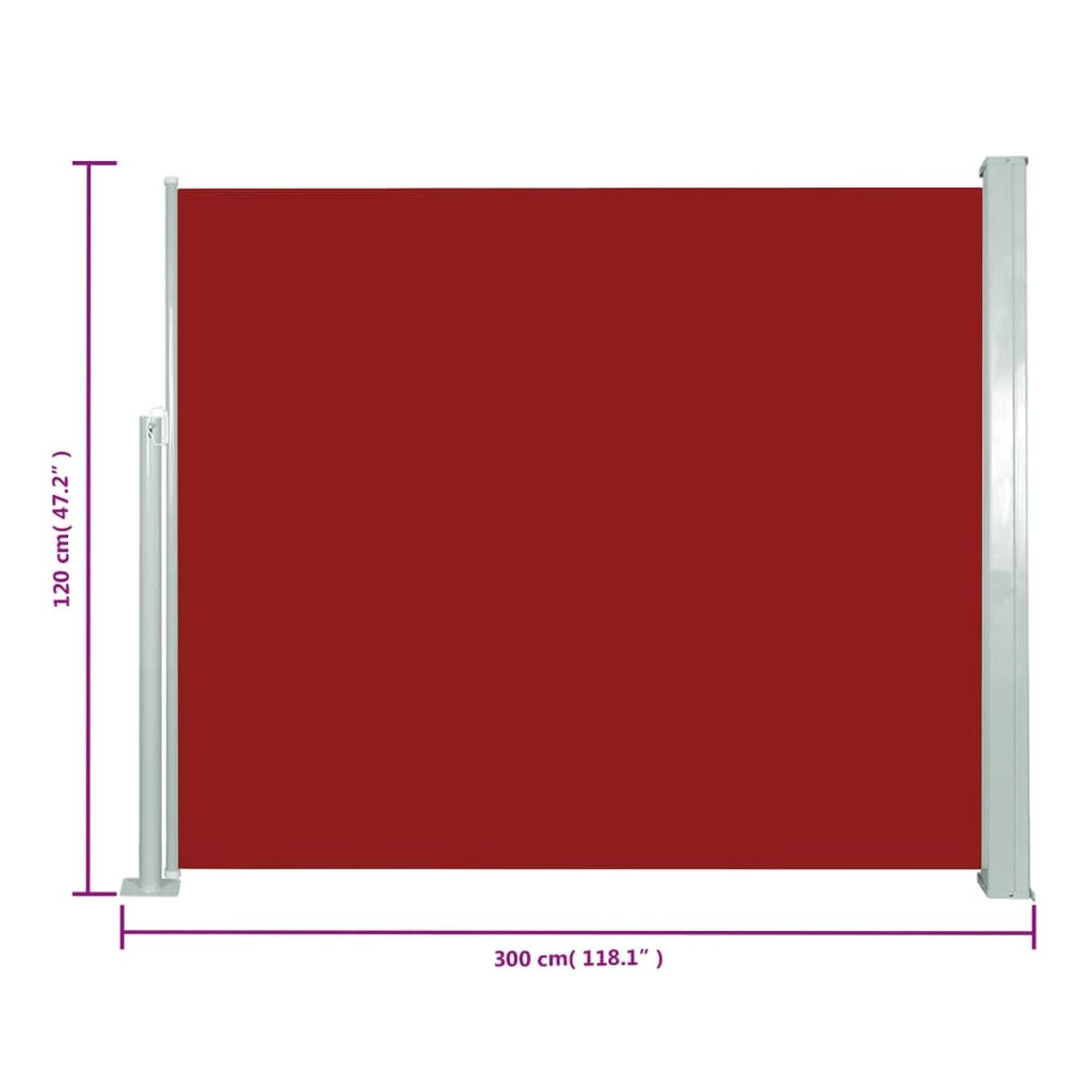 Ein roter Sichtschutz für den Außenbereich. Es hat einen Metallrahmen und eine rote Platte.
