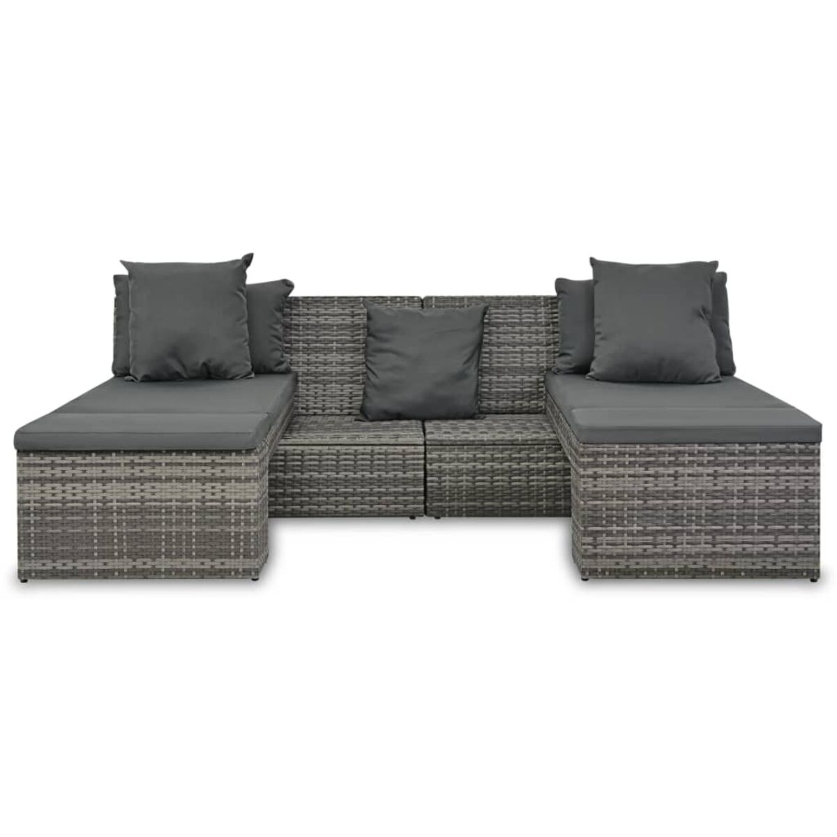 Ecksofa mit grauen Kissen auf weißem Hintergrund.