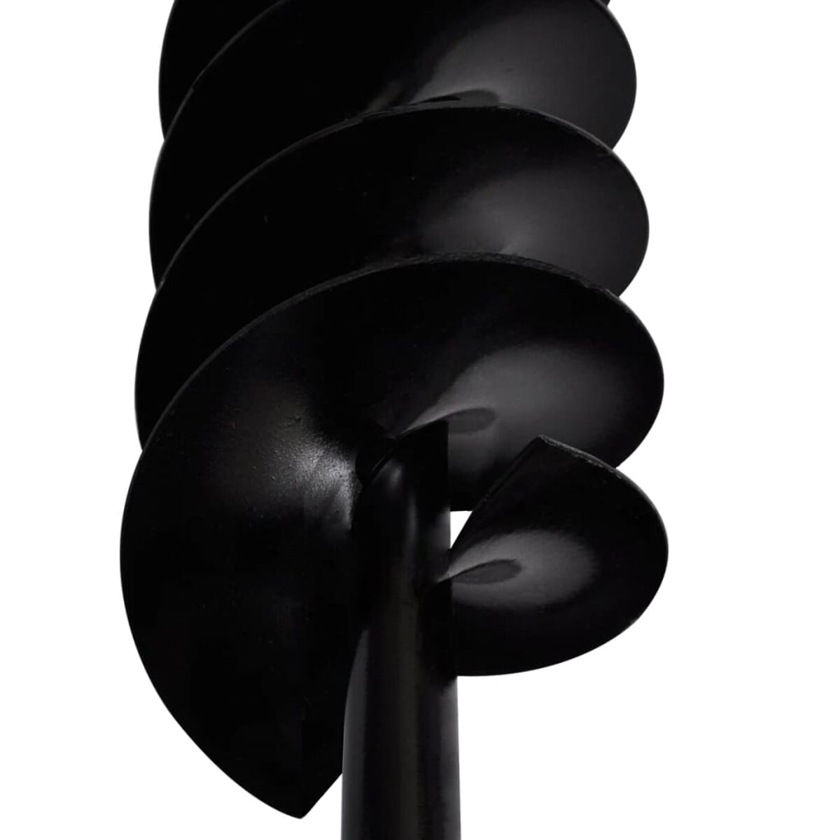 Schwarzer Erdbohrer-Bohrer. Spiralförmiges Design. Weißer Hintergrund.