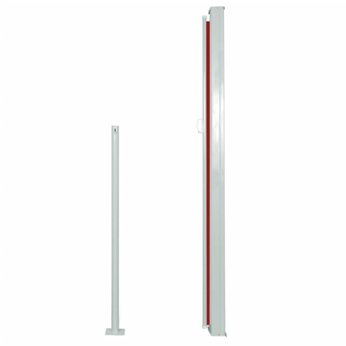 Weißer Metallpfosten und rote Barriere. Weißer Hintergrund. Zwei Elemente.
