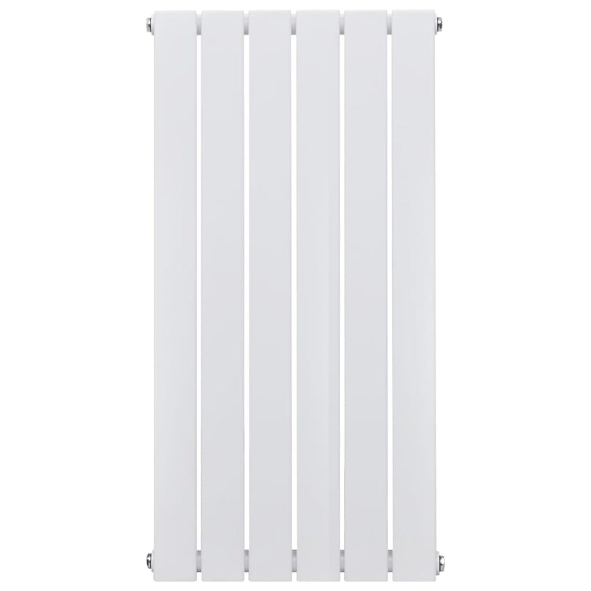 Un radiatore bianco. È un pannello verticale con cinque sezioni dritte bianche.