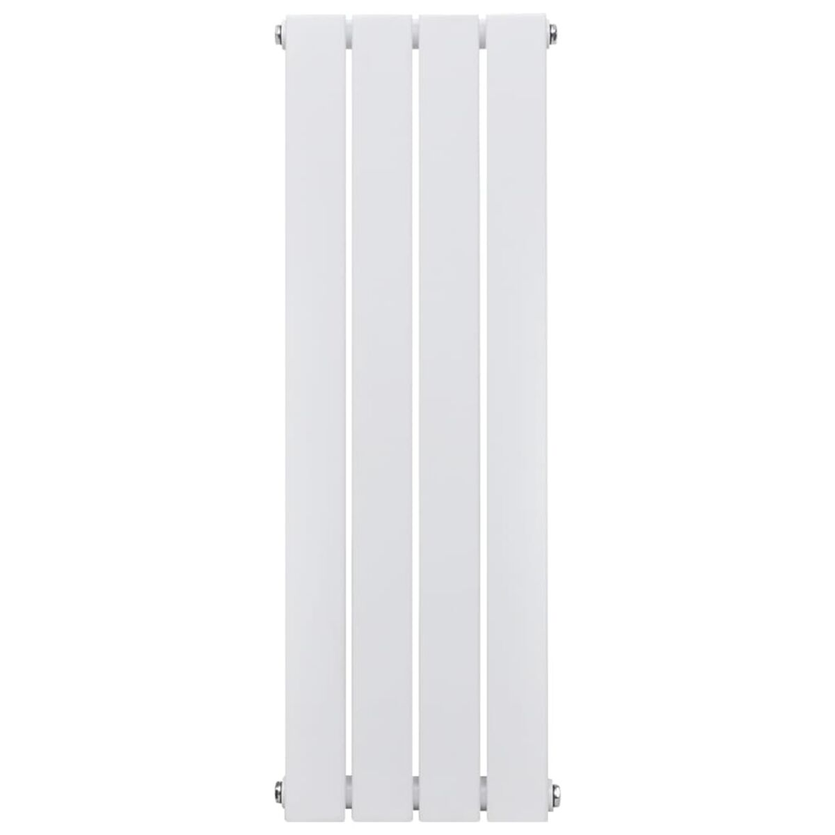 Un alto radiatore bianco con quattro pannelli verticali piatti.