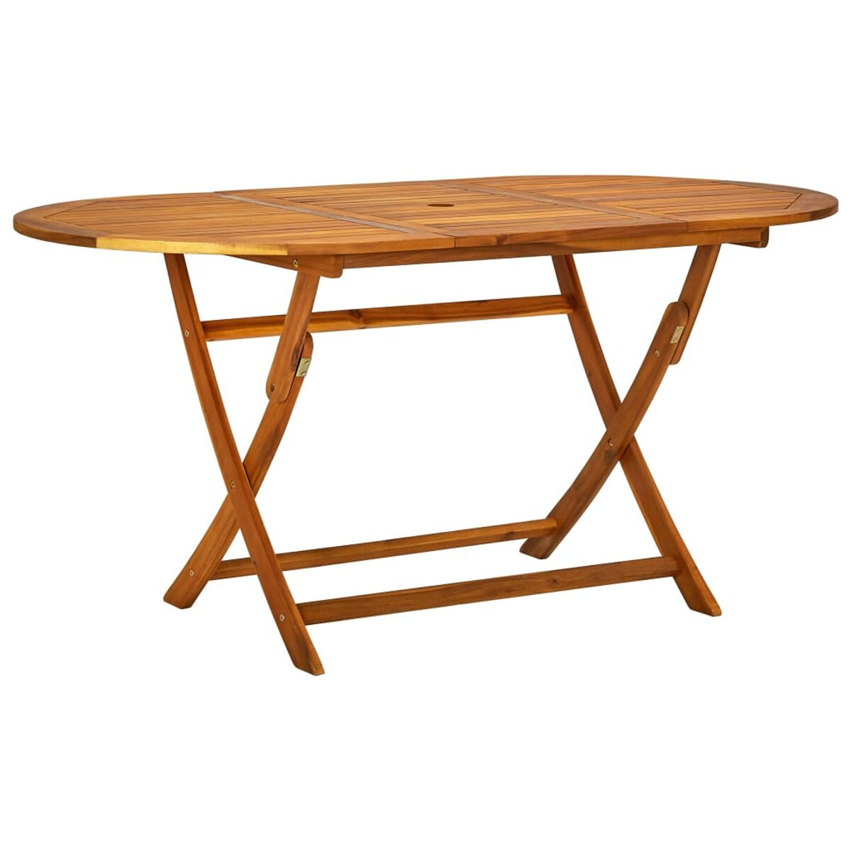 Klappbarer ovaler Holztisch. Er ist braun, mit einem gefalteten Design. Weißer Hintergrund.