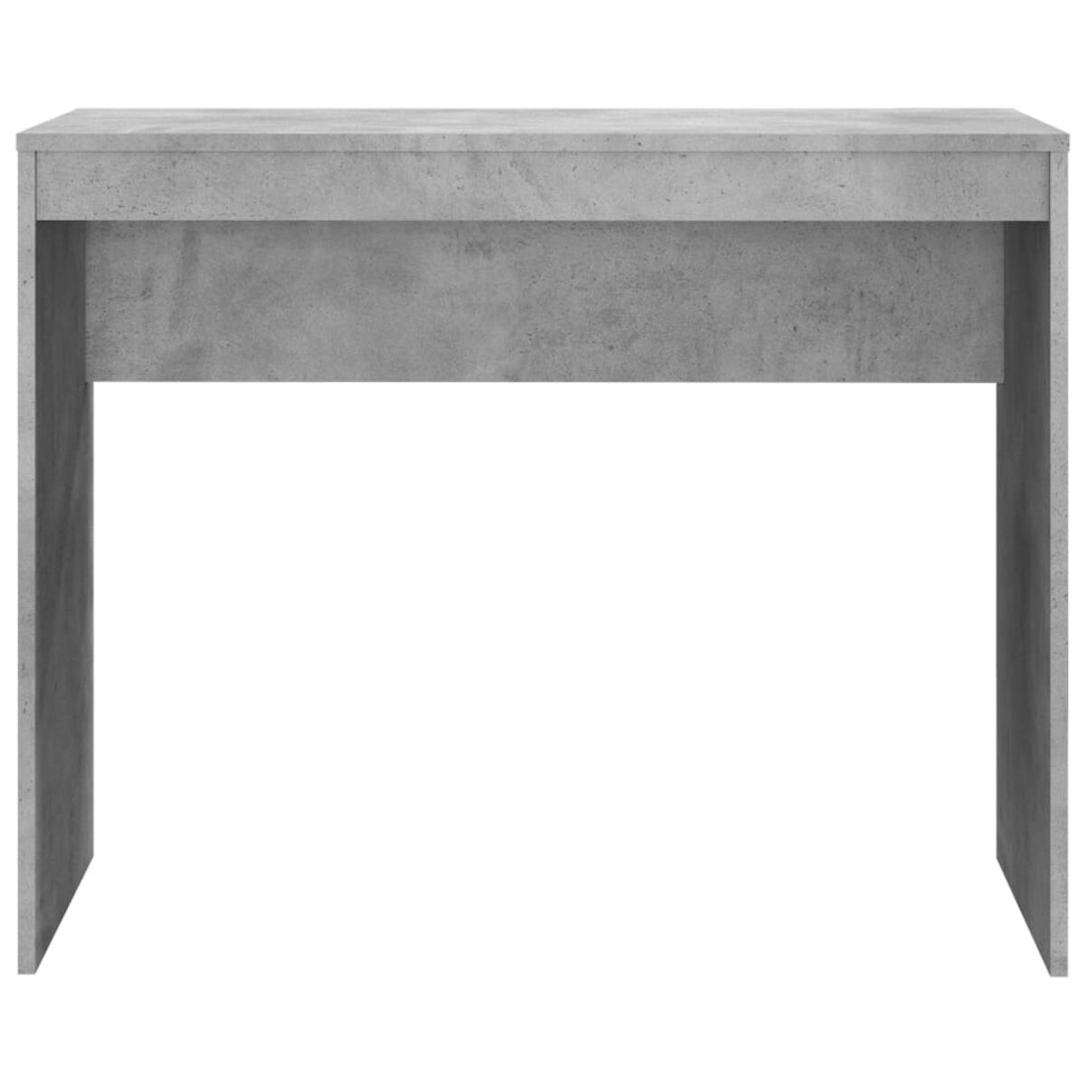Ein grauer Betontisch mit einfachem Design und rechteckiger Form.