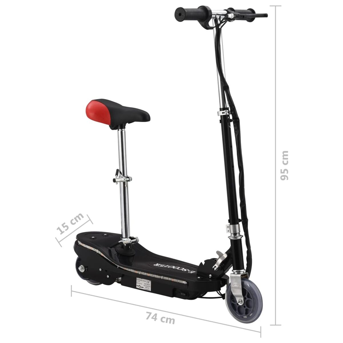 Schwarzer E-Roller mit rotem Sitz.