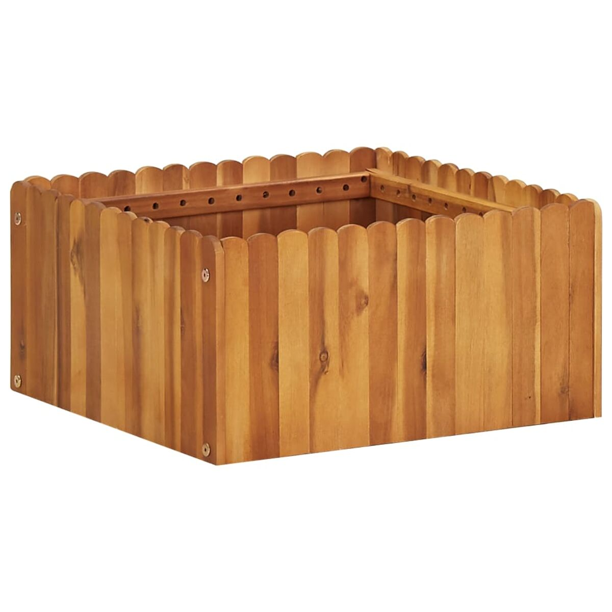 Pflanzkasten aus Holz mit gewelltem Rand, isoliert auf Weiß.