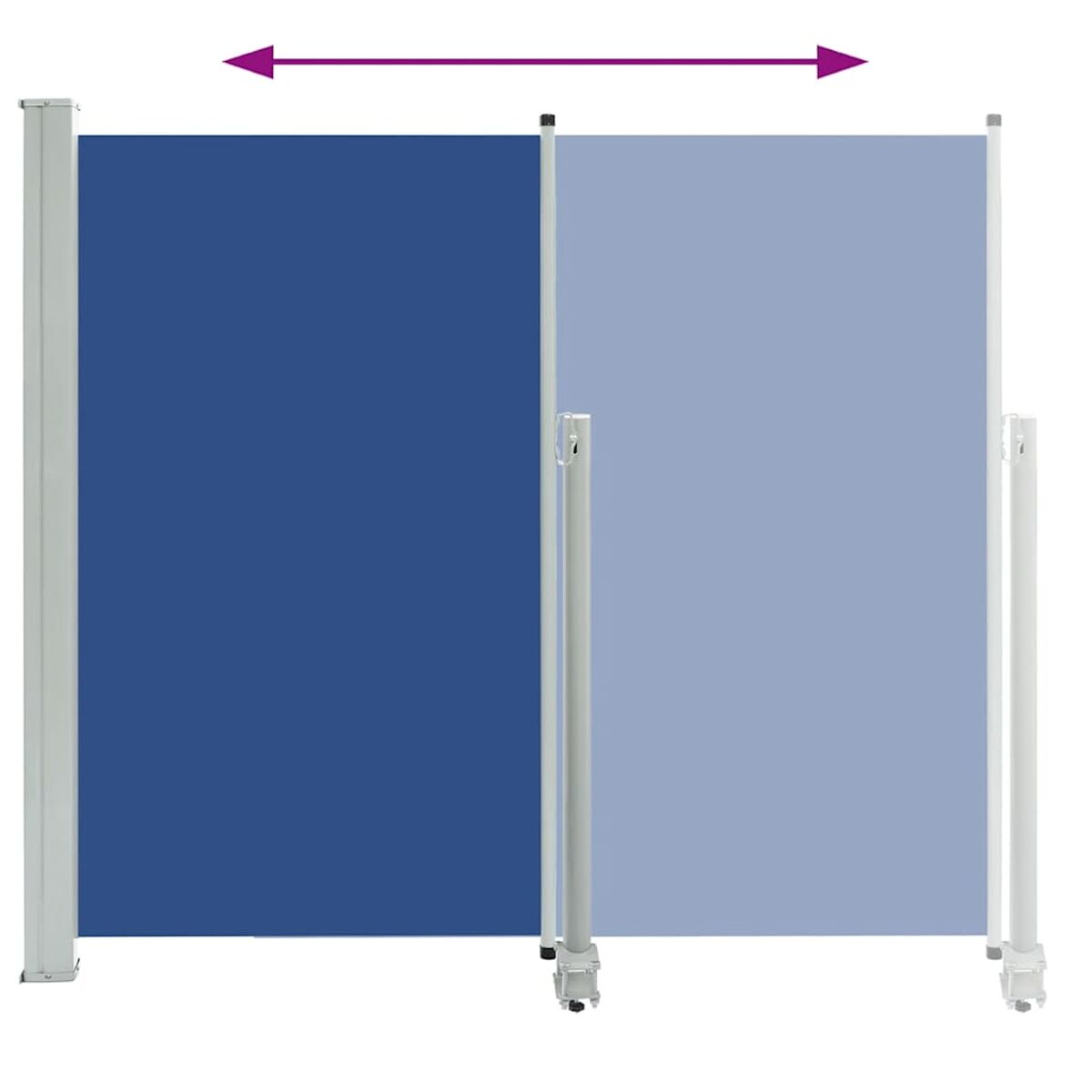 Zwei blaue Bildschirme mit weißem Rahmen. Ein horizontaler Pfeil zeigt die Breite.