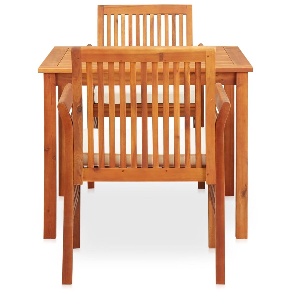 Ein Holz Tisch und Stühle Set auf weißem Hintergrund. Das Set enthält Stühle.