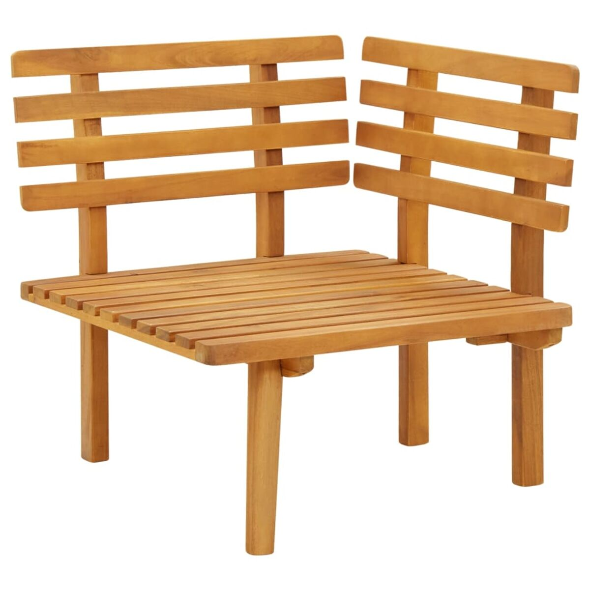 Eckstuhl aus Holz mit horizontalen Lamellen. Isoliert auf Weiß.