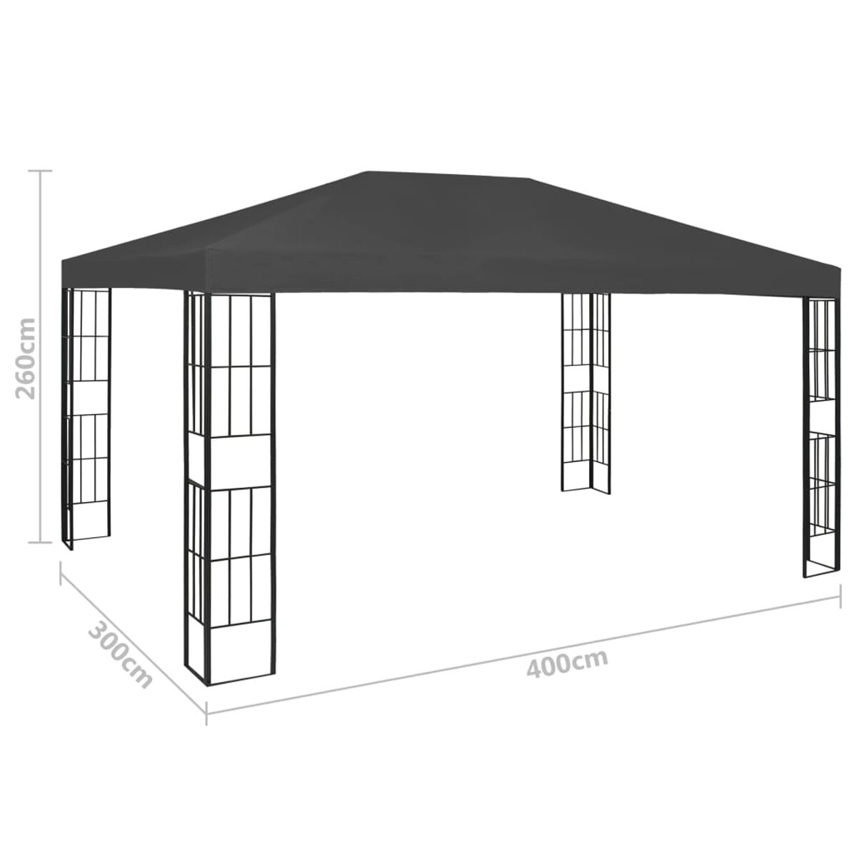 Schwarzer Pavillon mit den Maßen: 260x300x400cm.