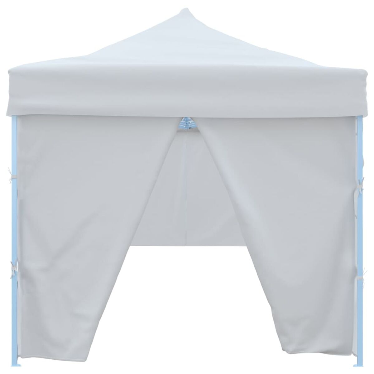 Ein weißer Pavillon mit spitzem Dach. Die Vorderseite hat eine Öffnung und die Struktur steht vor weißem Hintergrund.