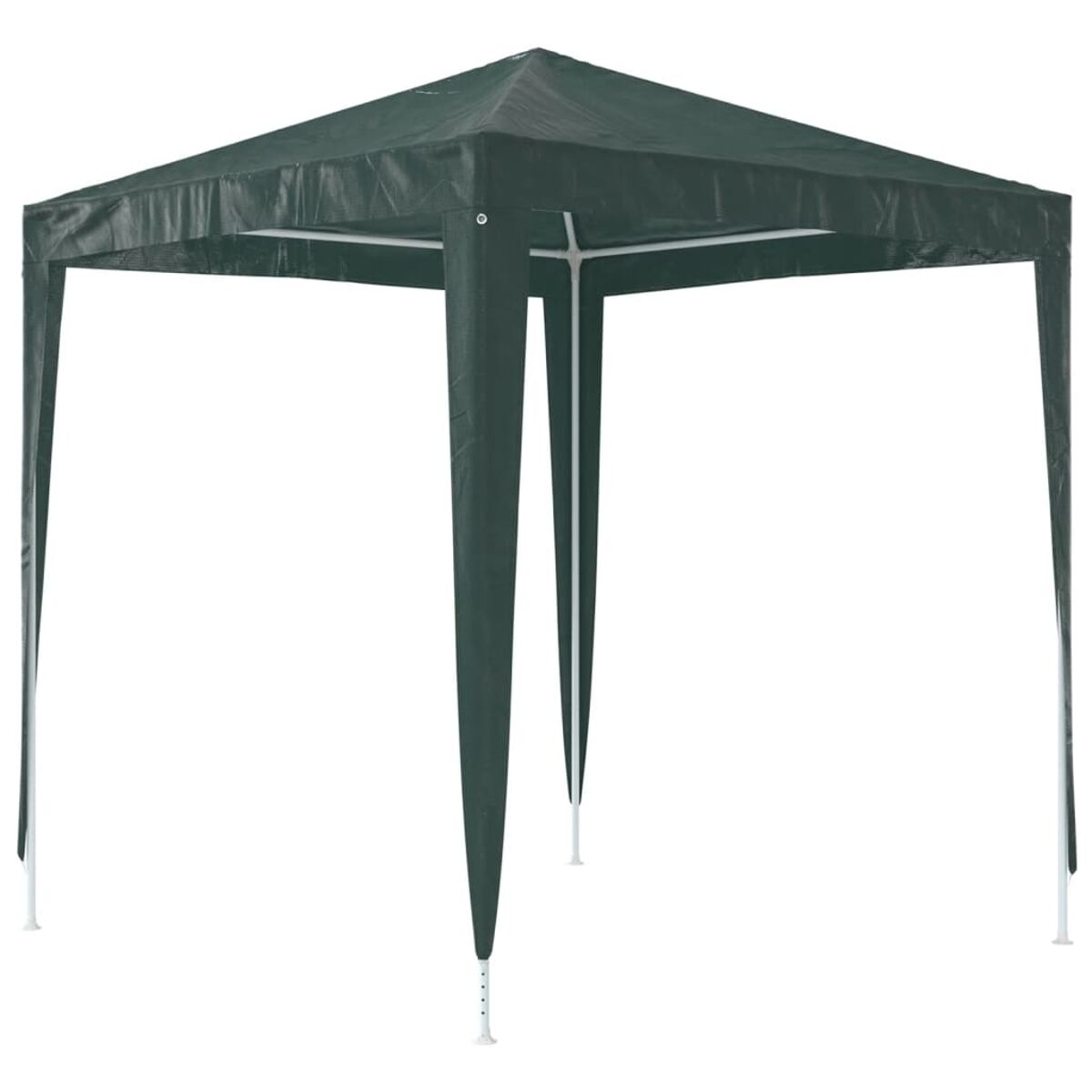 Ein dunkelgrüner Pavillon mit weißem Rahmen auf weißem Hintergrund.