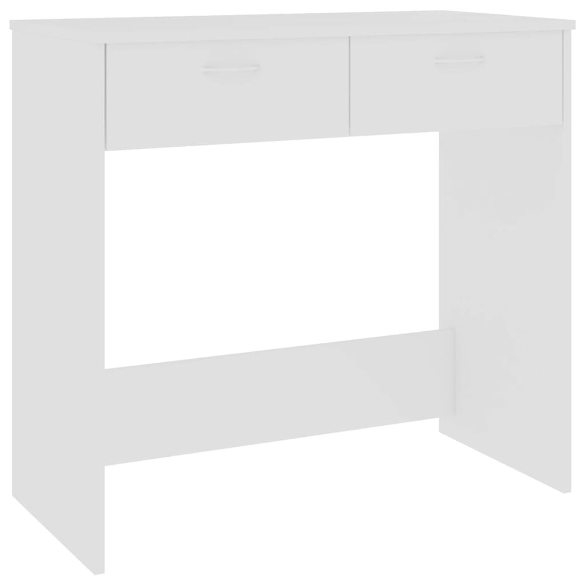 Weißer Schreibtisch mit zwei Schubladen. Es hat ein einfaches Design und ist isoliert.