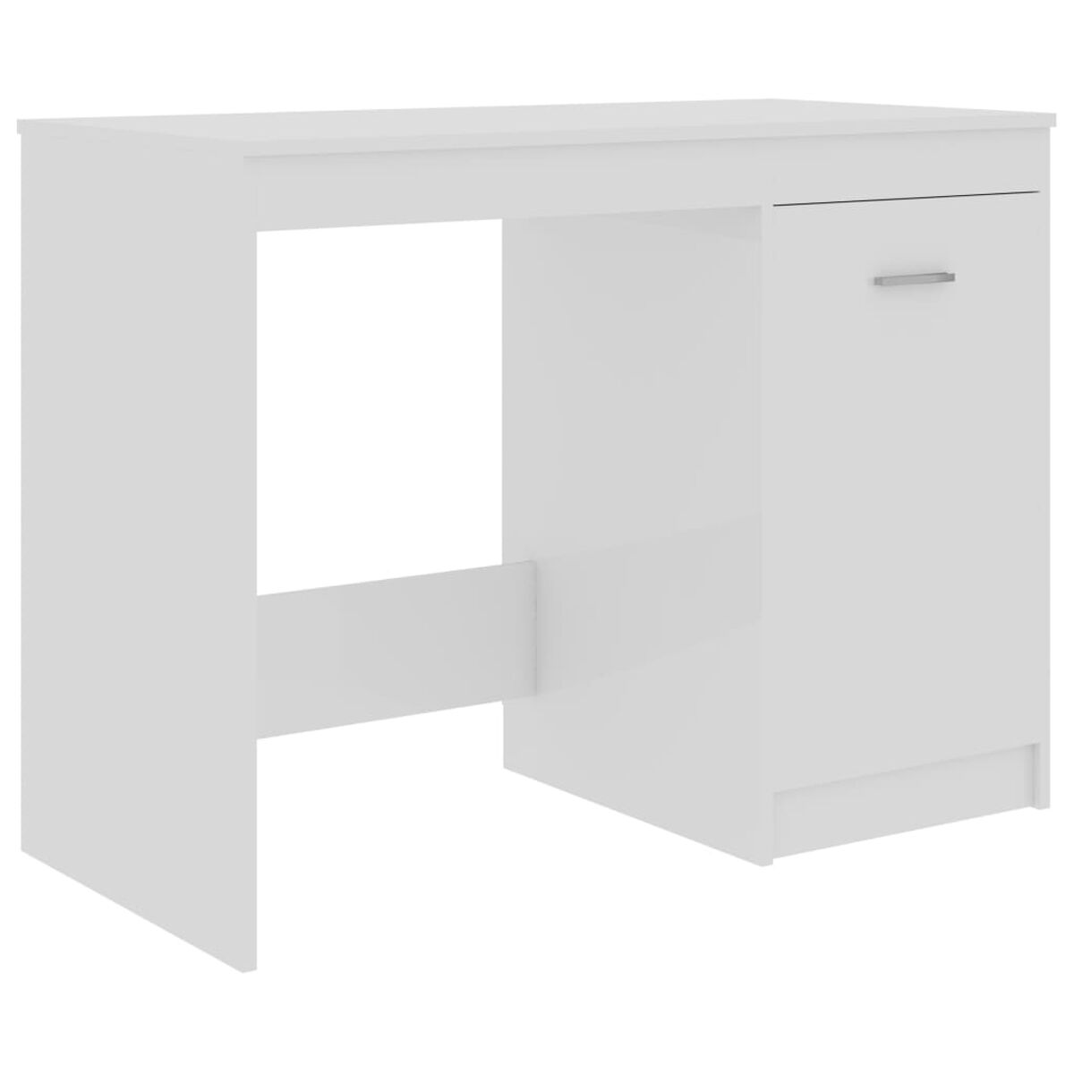 Weißer Schreibtisch mit Schublade rechts. Minimalistisches Design auf weißem Hintergrund.