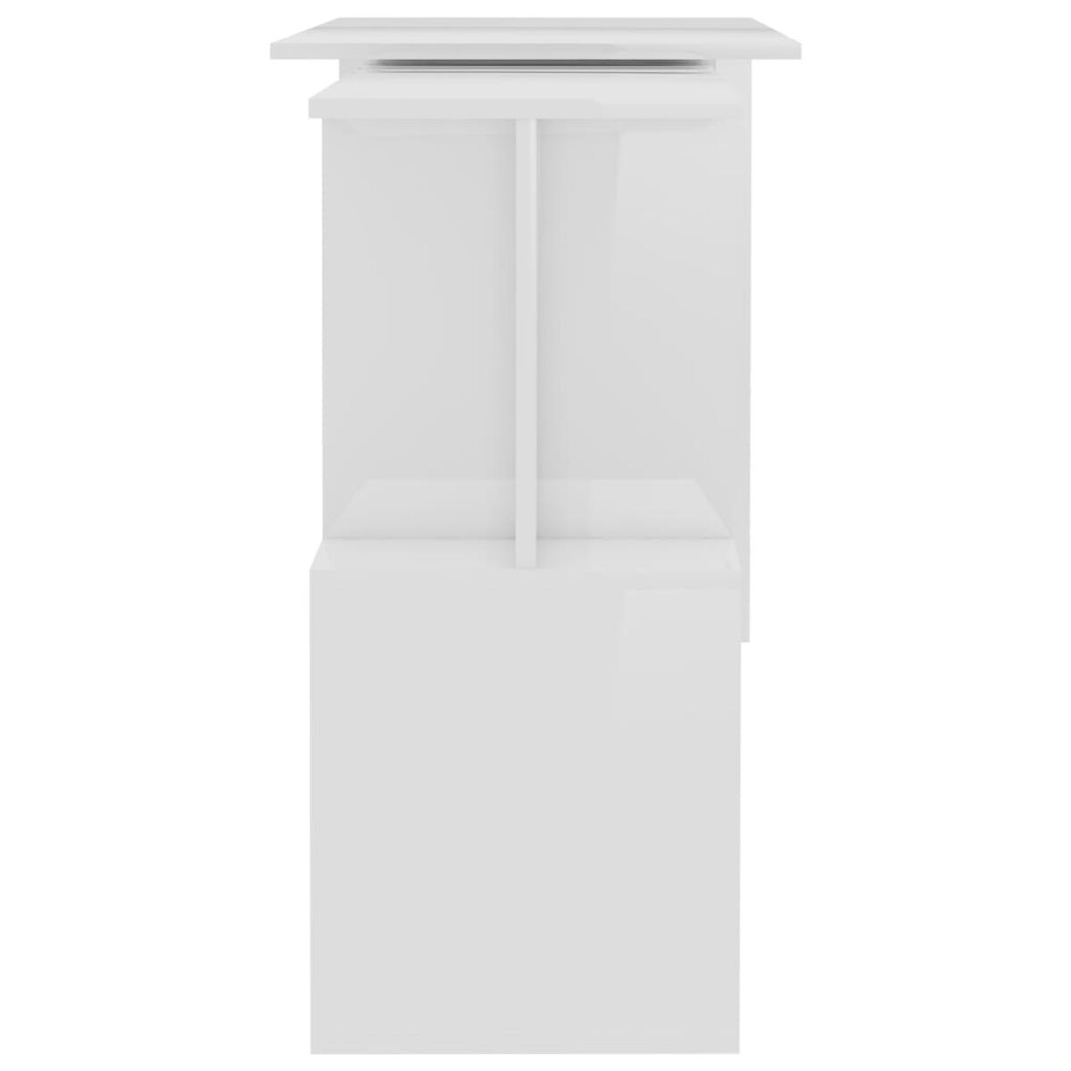 Weißer Schrank mit hohem, rechteckigem Design. Er hat ein oberes Regal und ein offenes Fach.