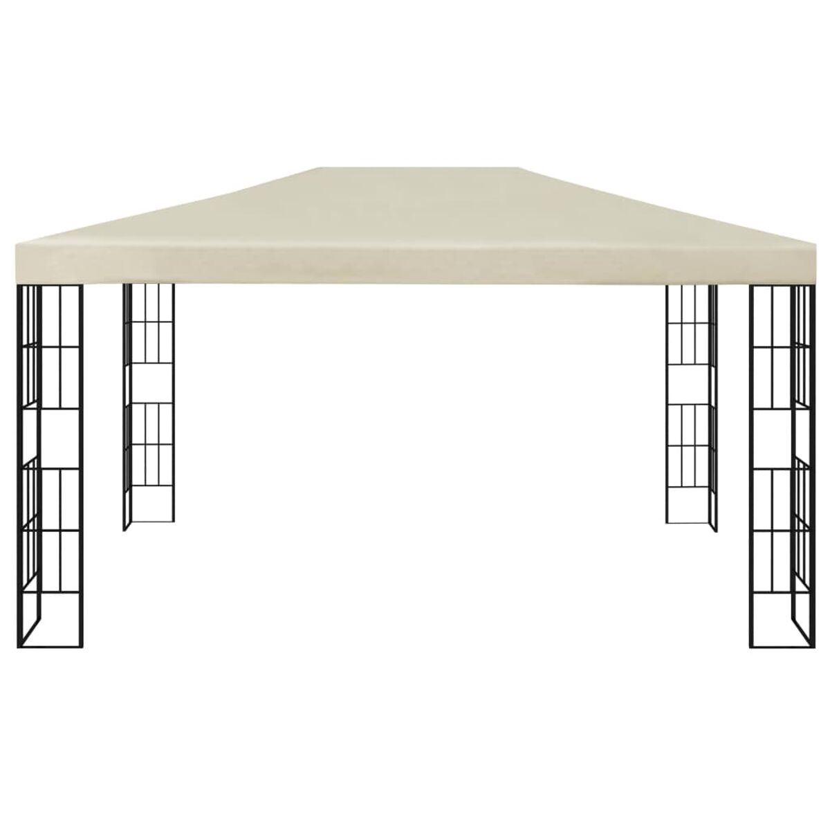 Beiger Pavillon mit schwarzen Stützen. Weißer Hintergrund.