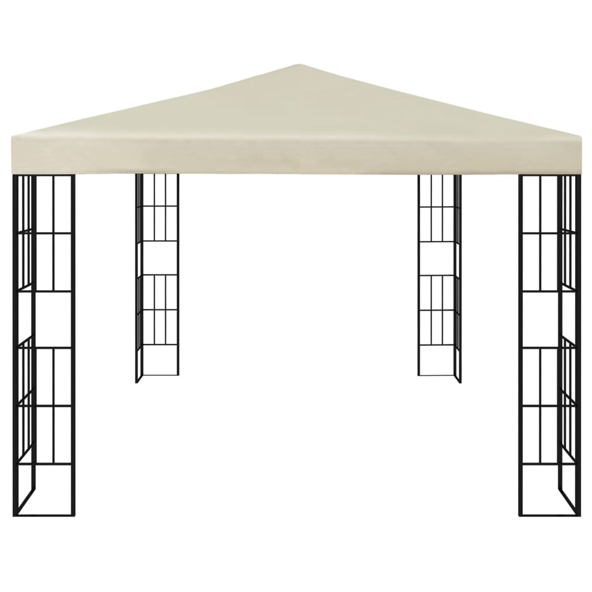 Cremefarbener Pavillon, schwarzes Gestell, weißer Hintergrund.