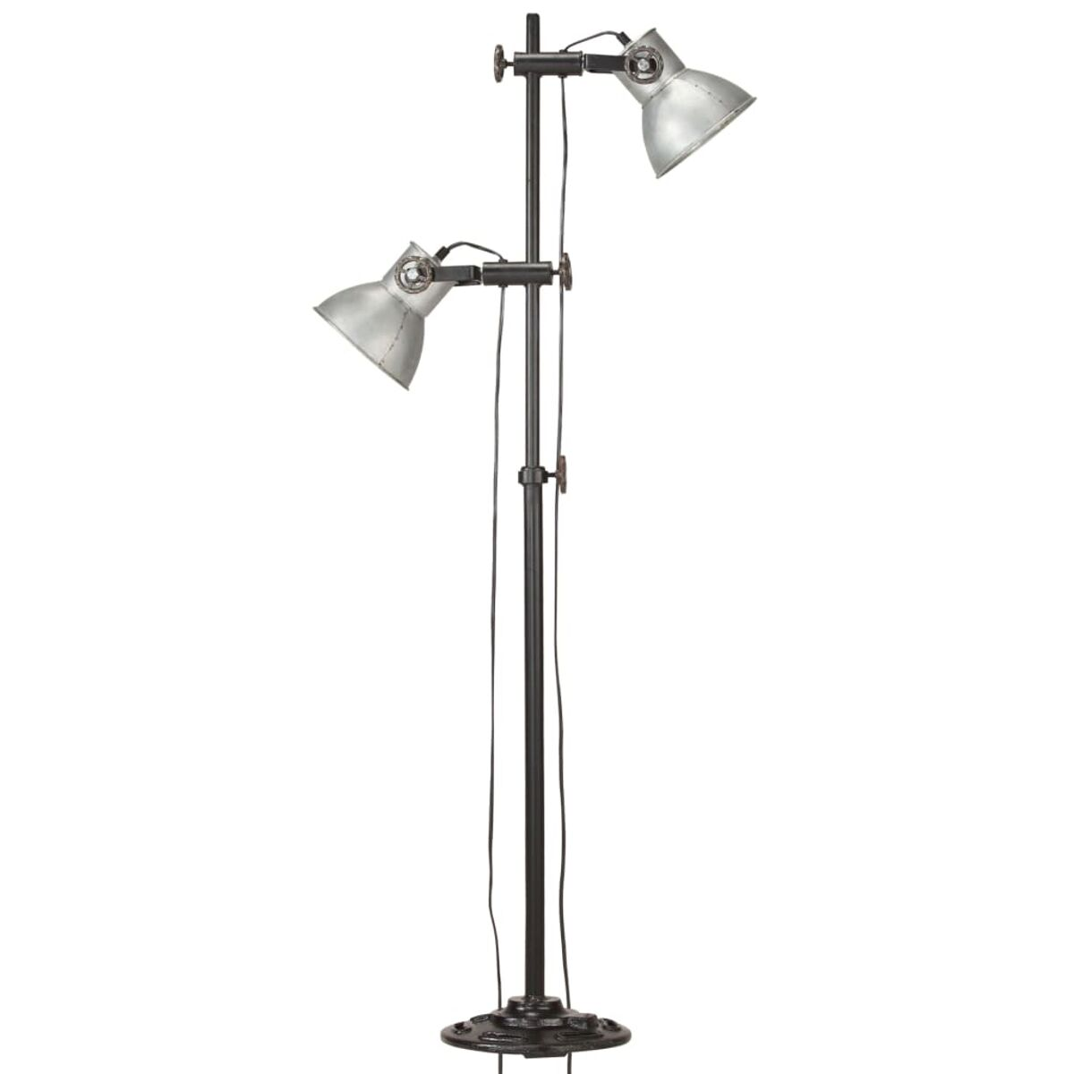 Stehlampe mit zwei silbernen Strahlern. Isoliert auf weißem Hintergrund.