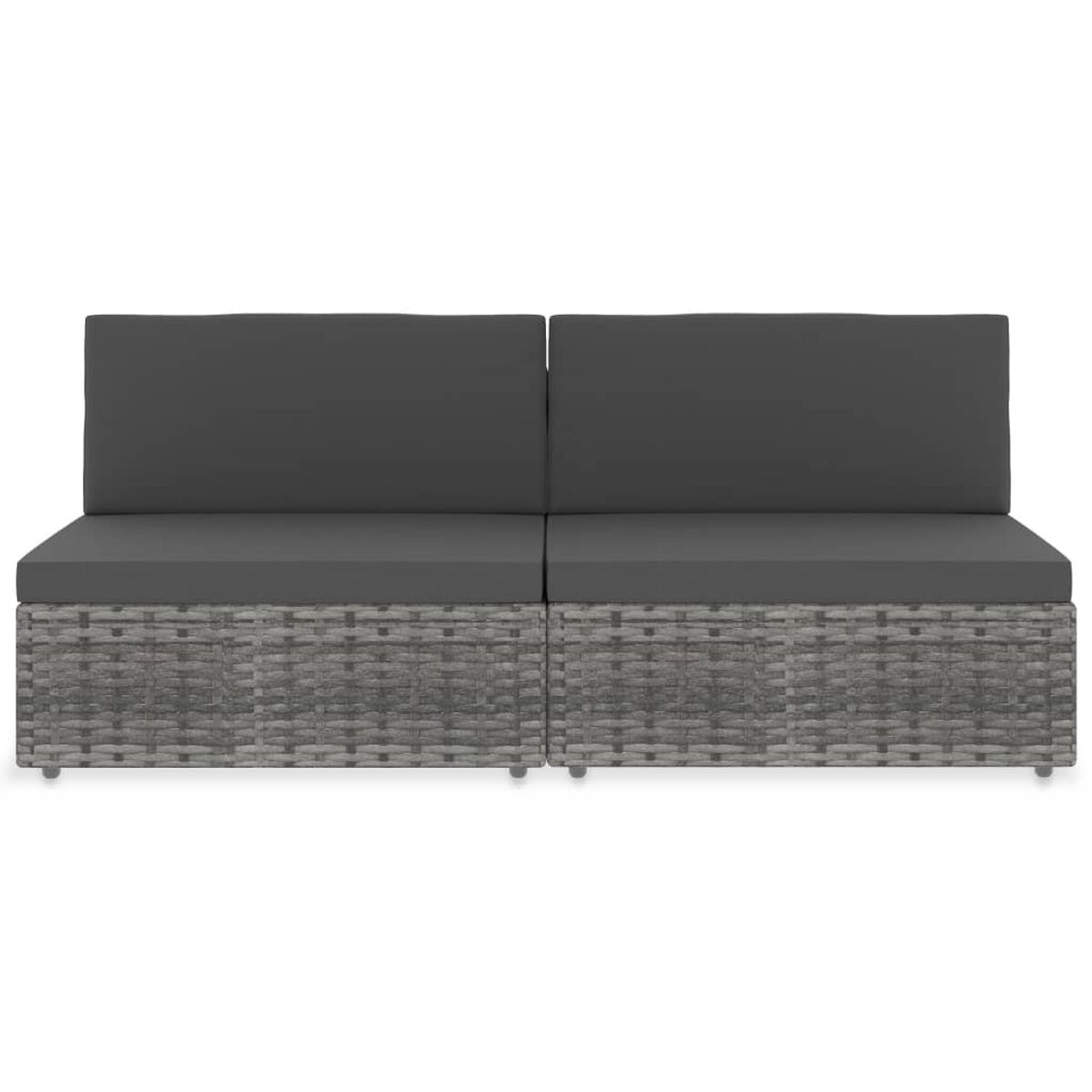 Graues Korbmöbel-Sofa mit zwei Kissen.
