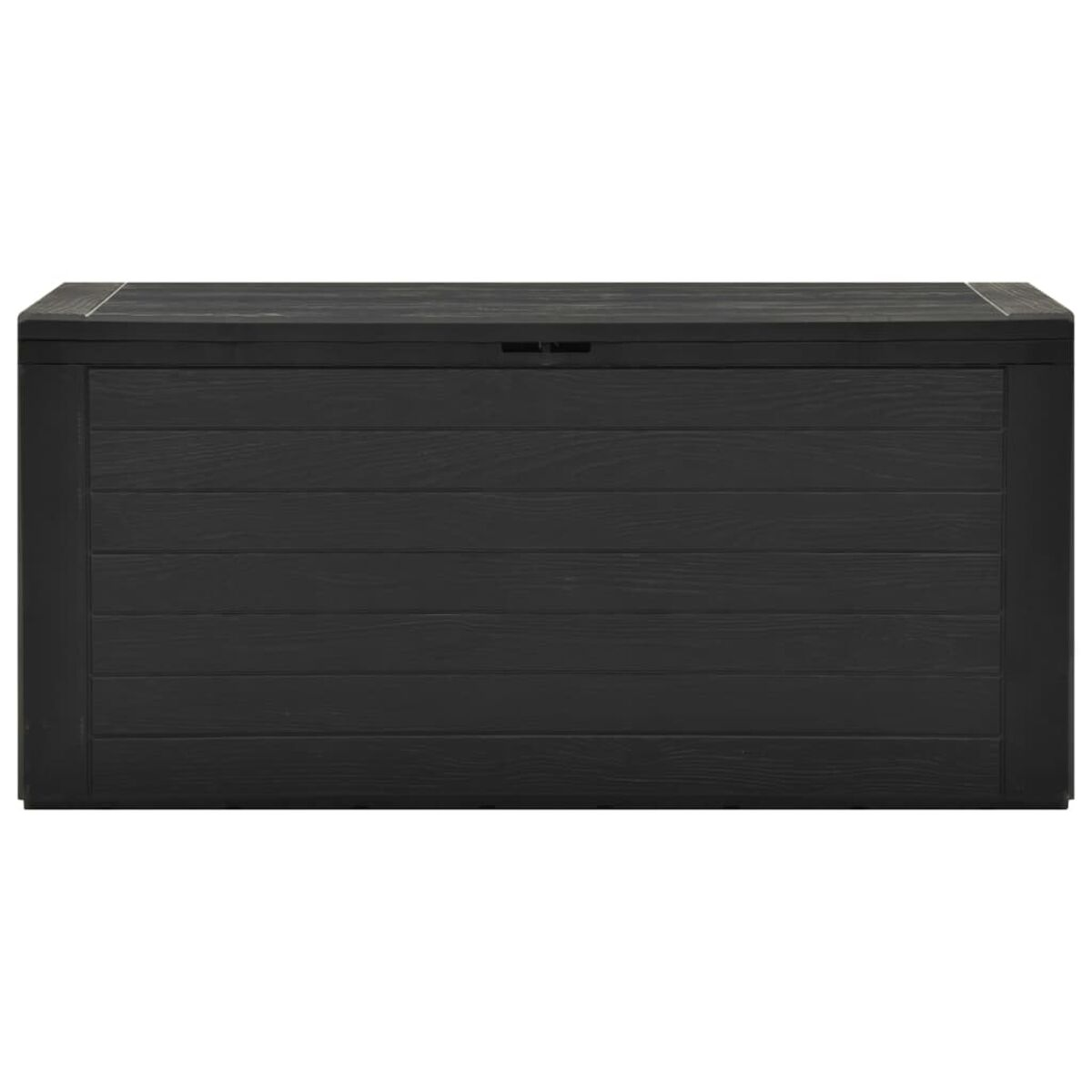 Schwarze Aufbewahrungsbox mit Deckel.