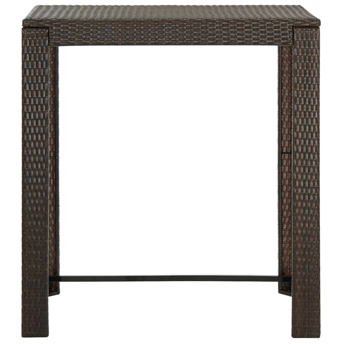 Brauner Korbtisch. Rechteckig, mit fester Platte und Fußstütze.